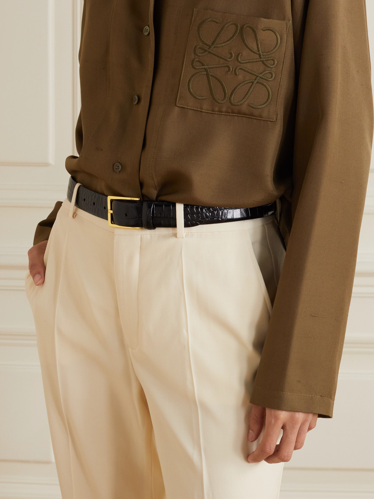 Anderson's Croc-effect Leather Belt In Black