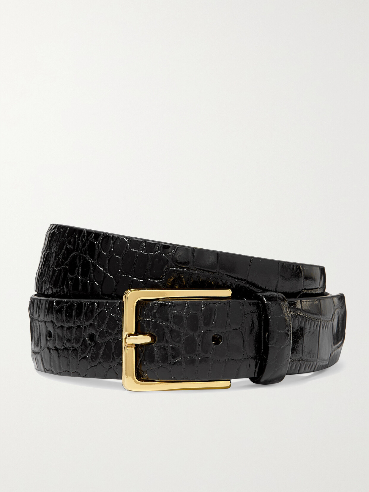 Shop Anderson's Croc-effect Leather Belt In Black