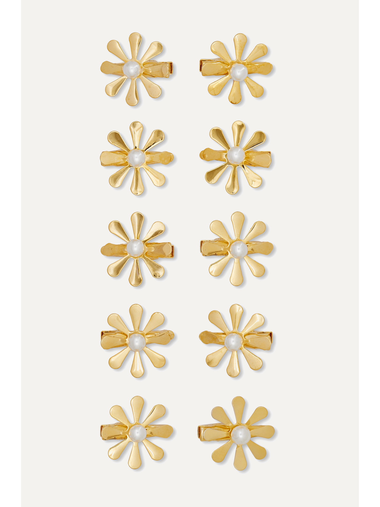 LELET NY + THE HAUTE PURSUIT SET OF 10 GOLD-TONE AND FAUX PEARL HAIR SLIDES