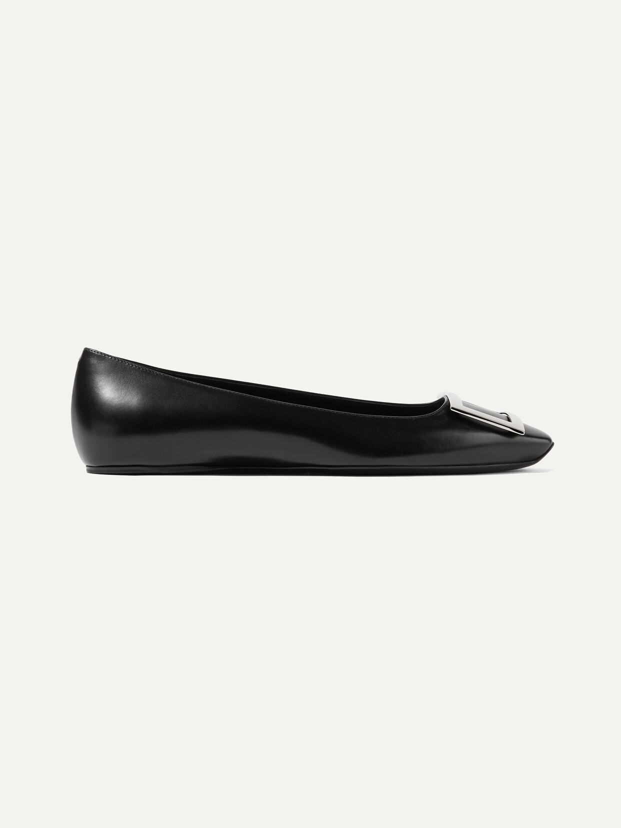 Roger Vivier Trompette Metal Buckle Ballerinas In Black Leather In Black