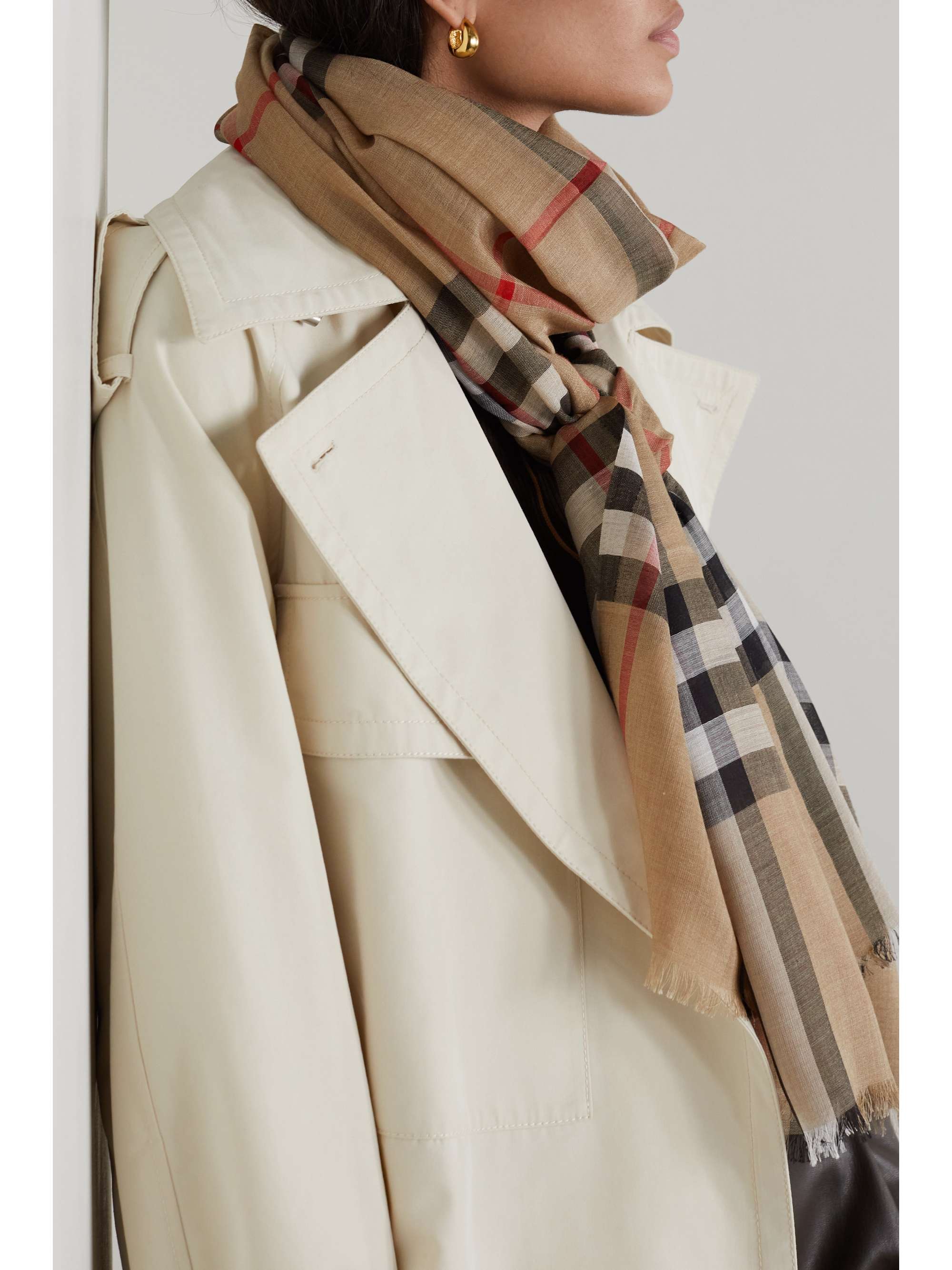 Burberry Checked Wool And Silk Scarf in Metallic