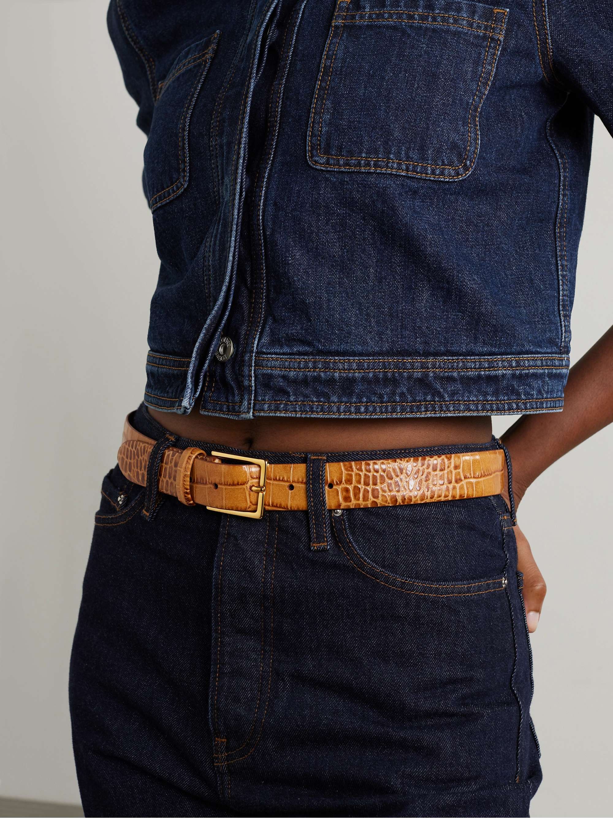 Tan Croc-effect leather belt | ANDERSON 