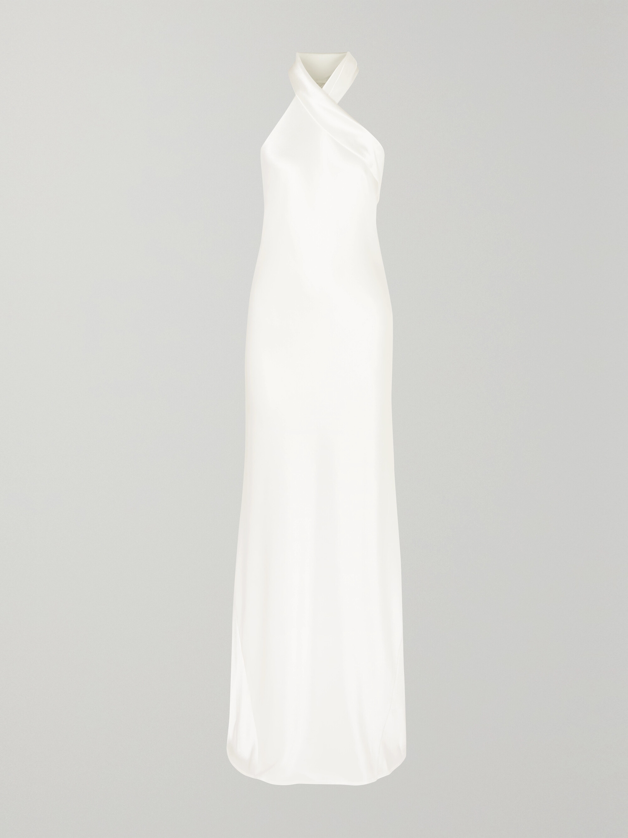 Galvan Mayfair halterneck asymmetric satin gown