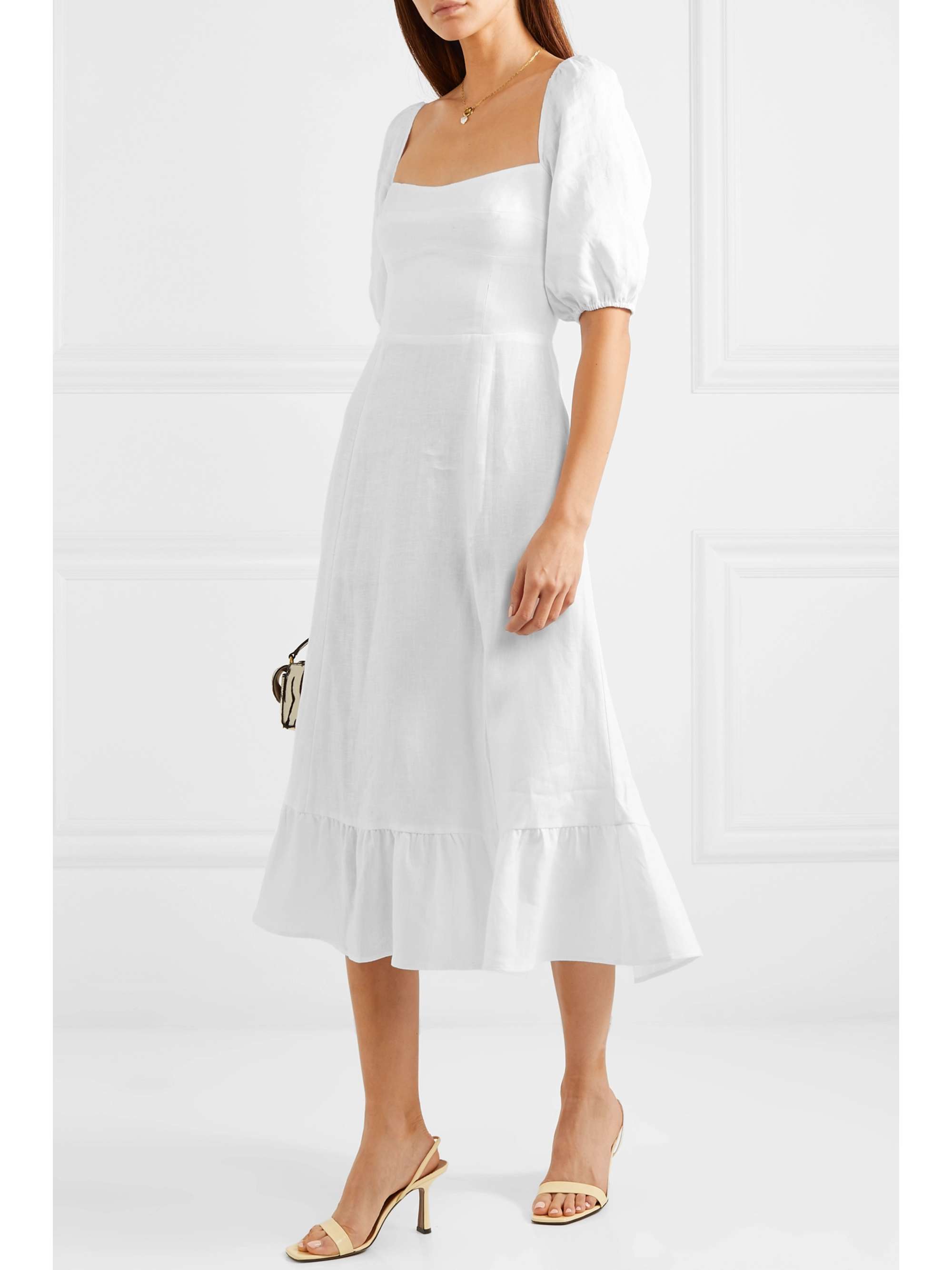 REFORMATION Belgium shirred linen midi dress NETAPORTER