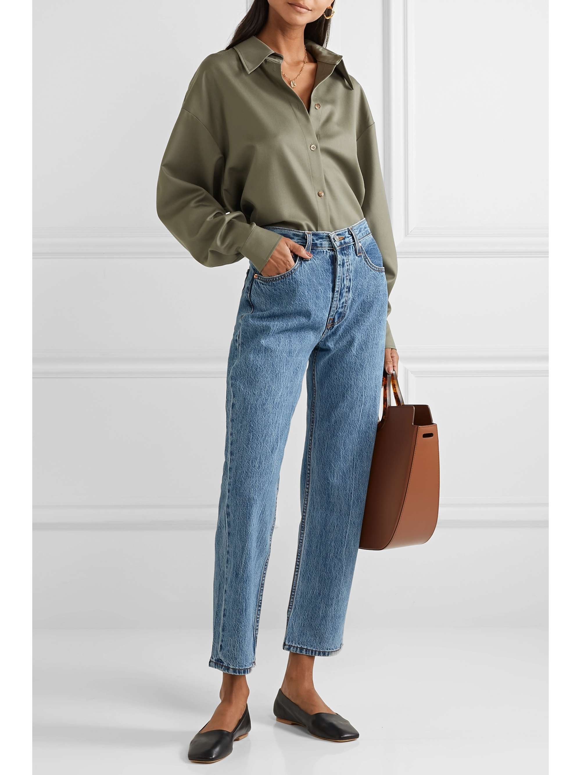 STILL HERE Tate cropped striped high-rise straight-leg jeans