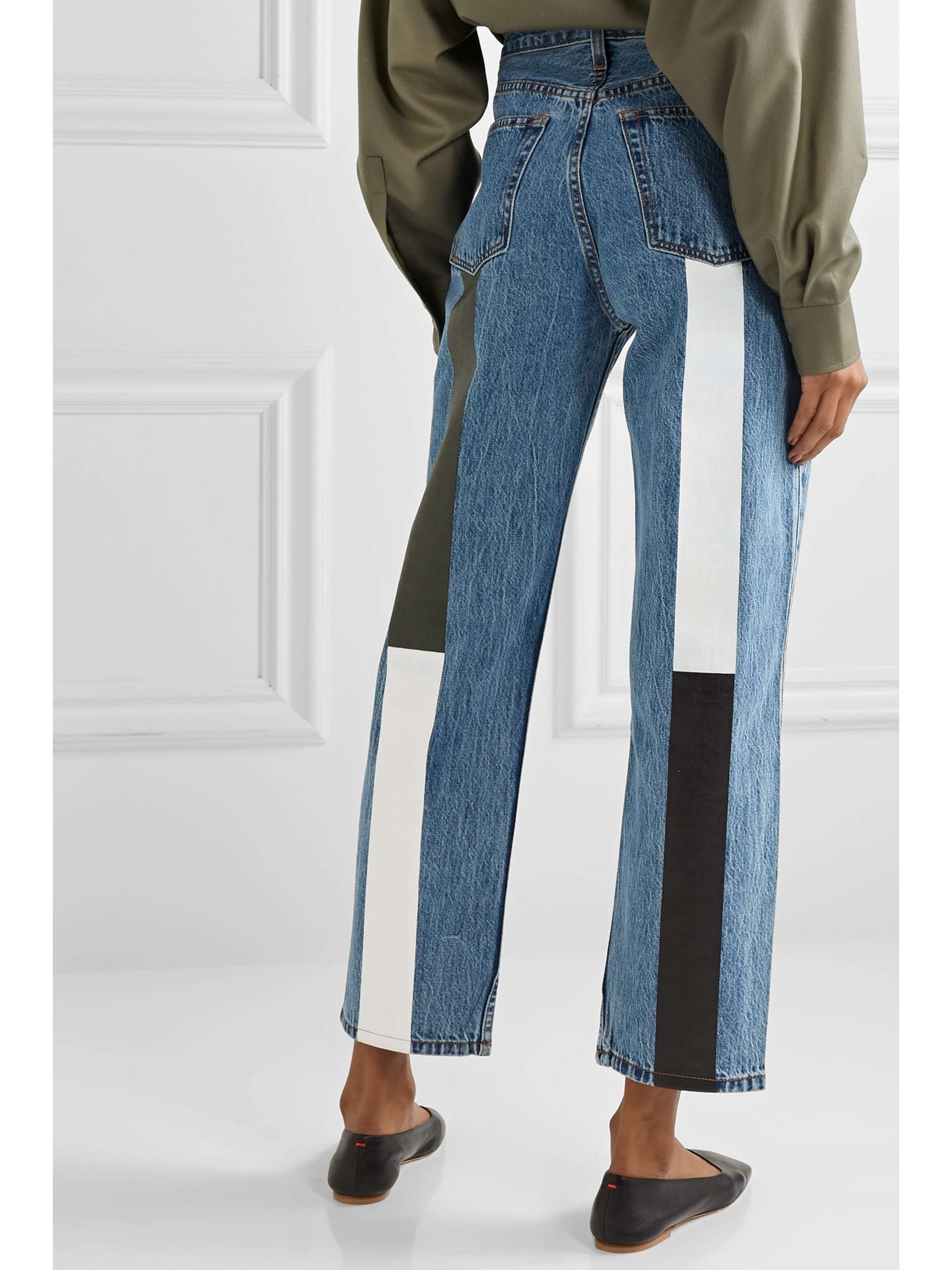 STILL HERE Tate cropped striped high-rise straight-leg jeans