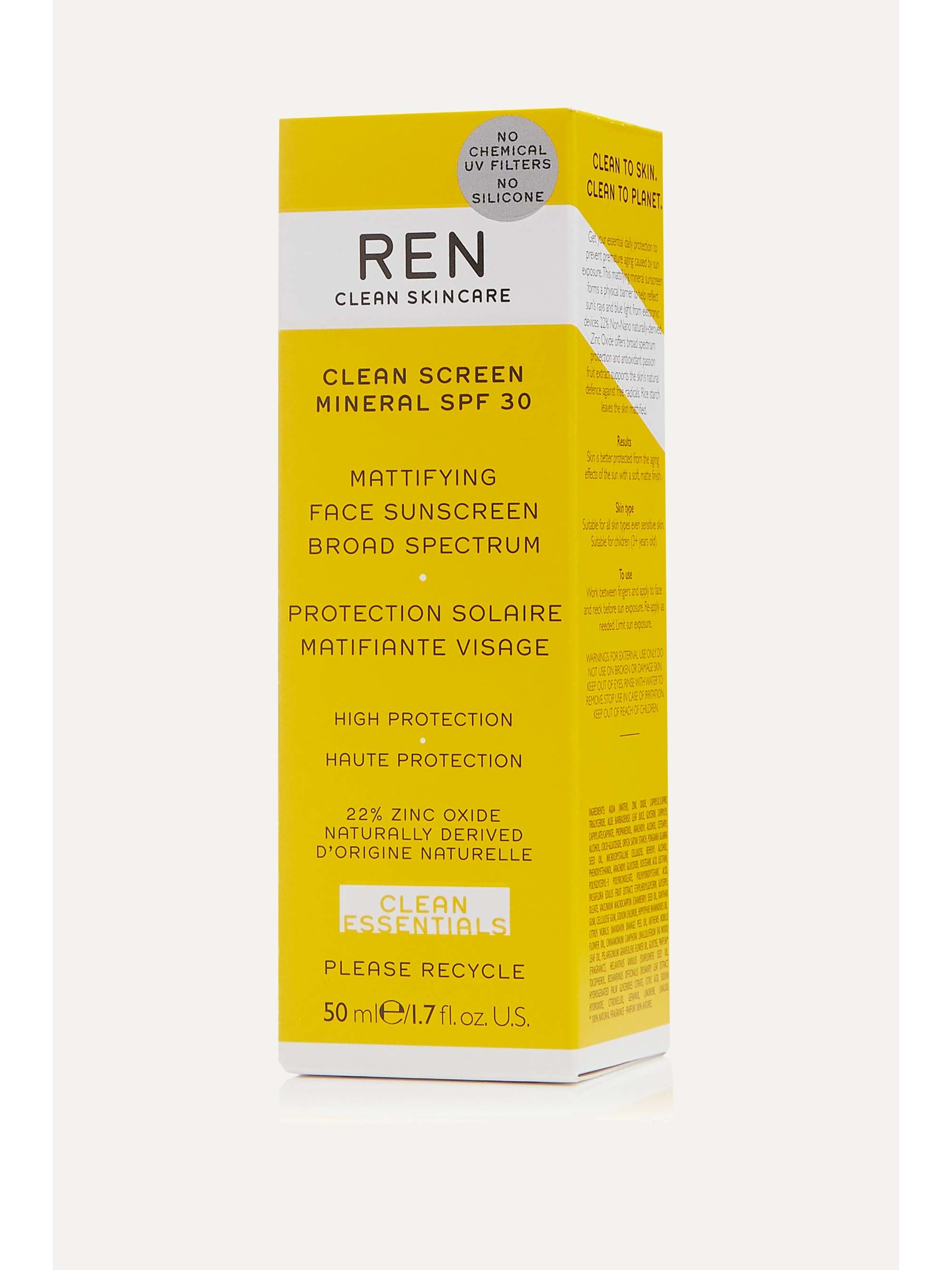 REN CLEAN SKINCARE + NET SUSTAIN Clean Screen Mineral Mattifying Face Sunscreen SPF30, 50ml