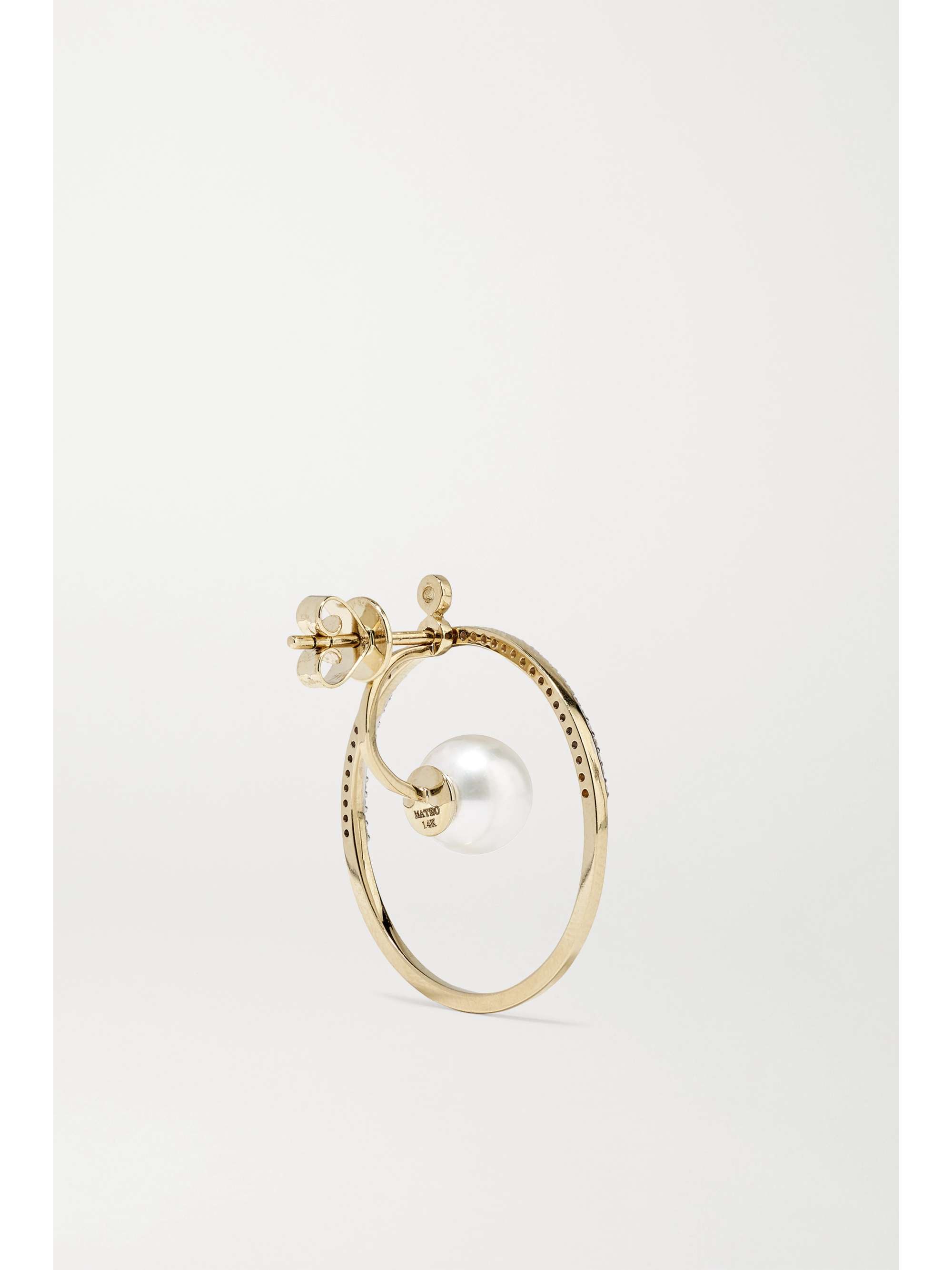 MATEO 14-karat gold, diamond and pearl earrings