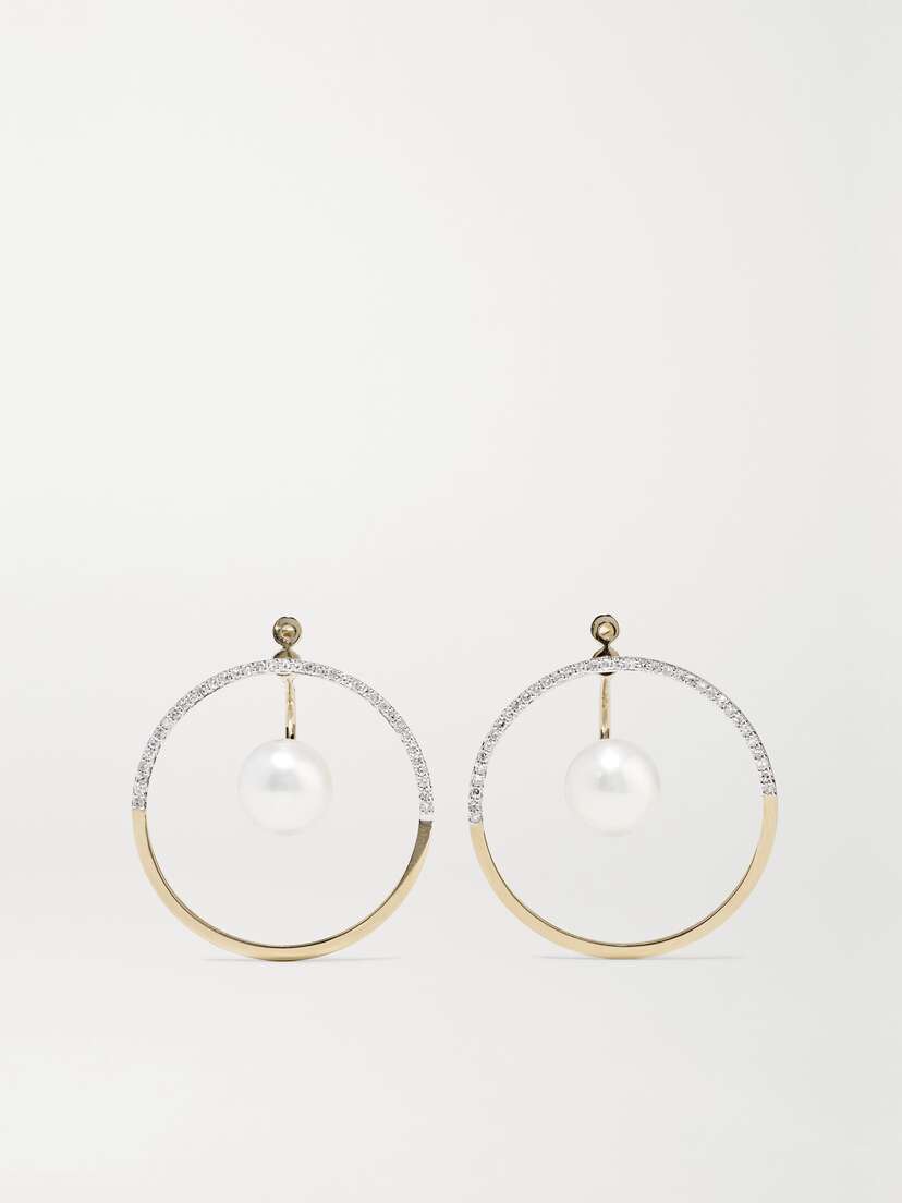 Mateo 14-karat Gold, Diamond And Pearl Earrings