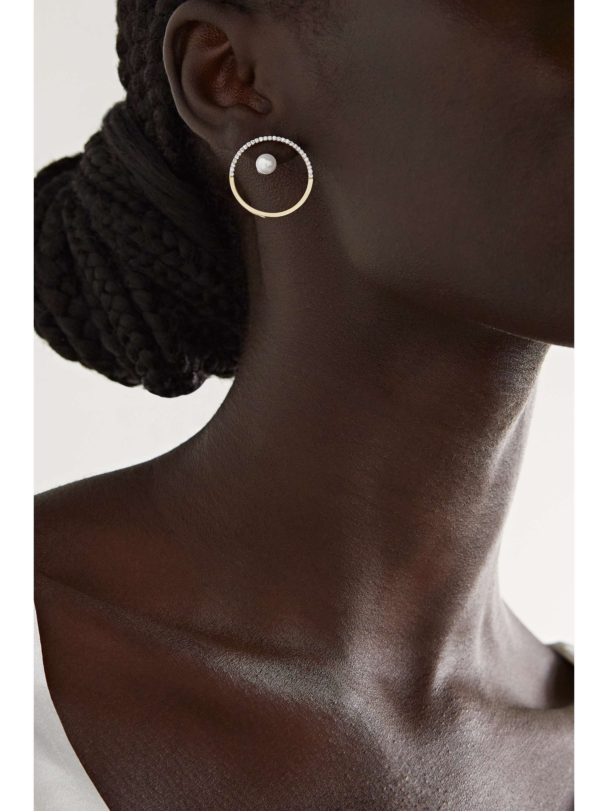 MATEO 14-karat gold, diamond and pearl earrings