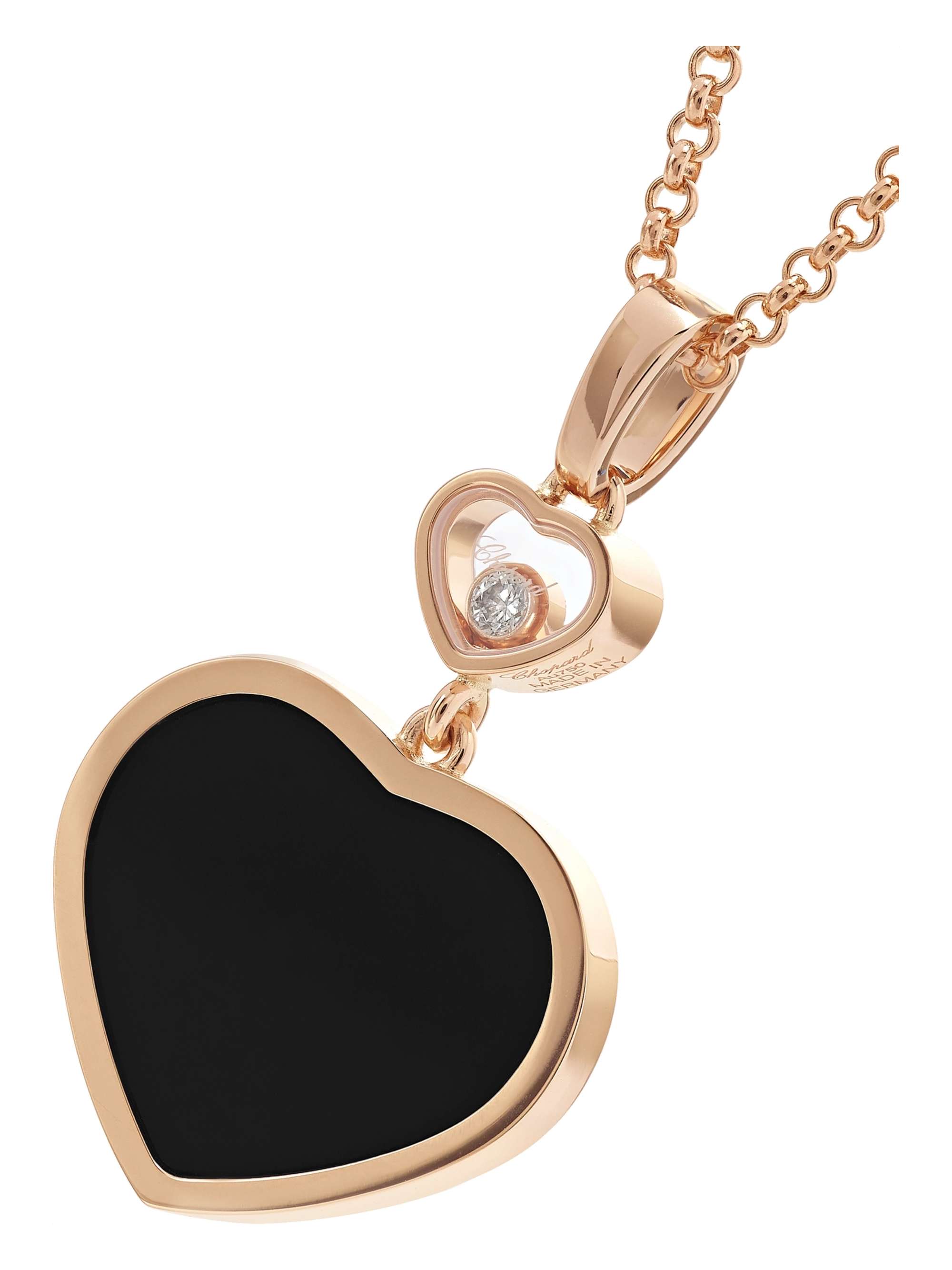 CHOPARD Happy Hearts 18-karat rose gold, onyx and diamond necklace