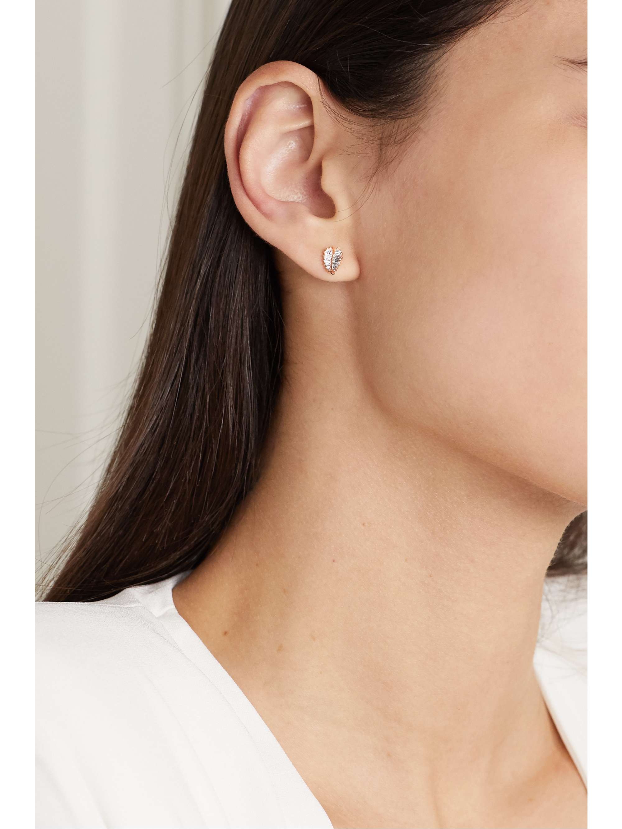 ANITA KO Palm Leaf small 18-karat rose gold diamond earrings