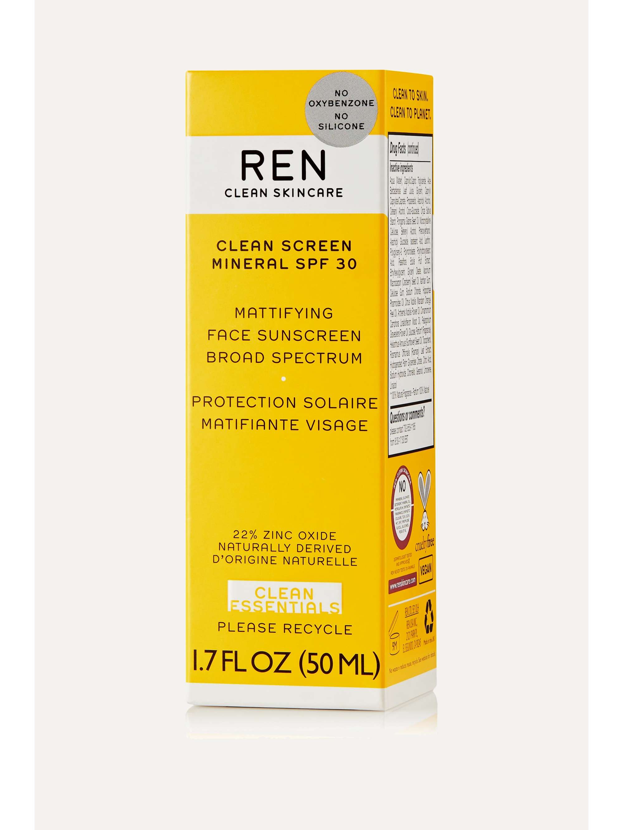 REN CLEAN SKINCARE + NET SUSTAIN Clean Screen Mineral Mattifying Face Sunscreen SPF30, 50ml