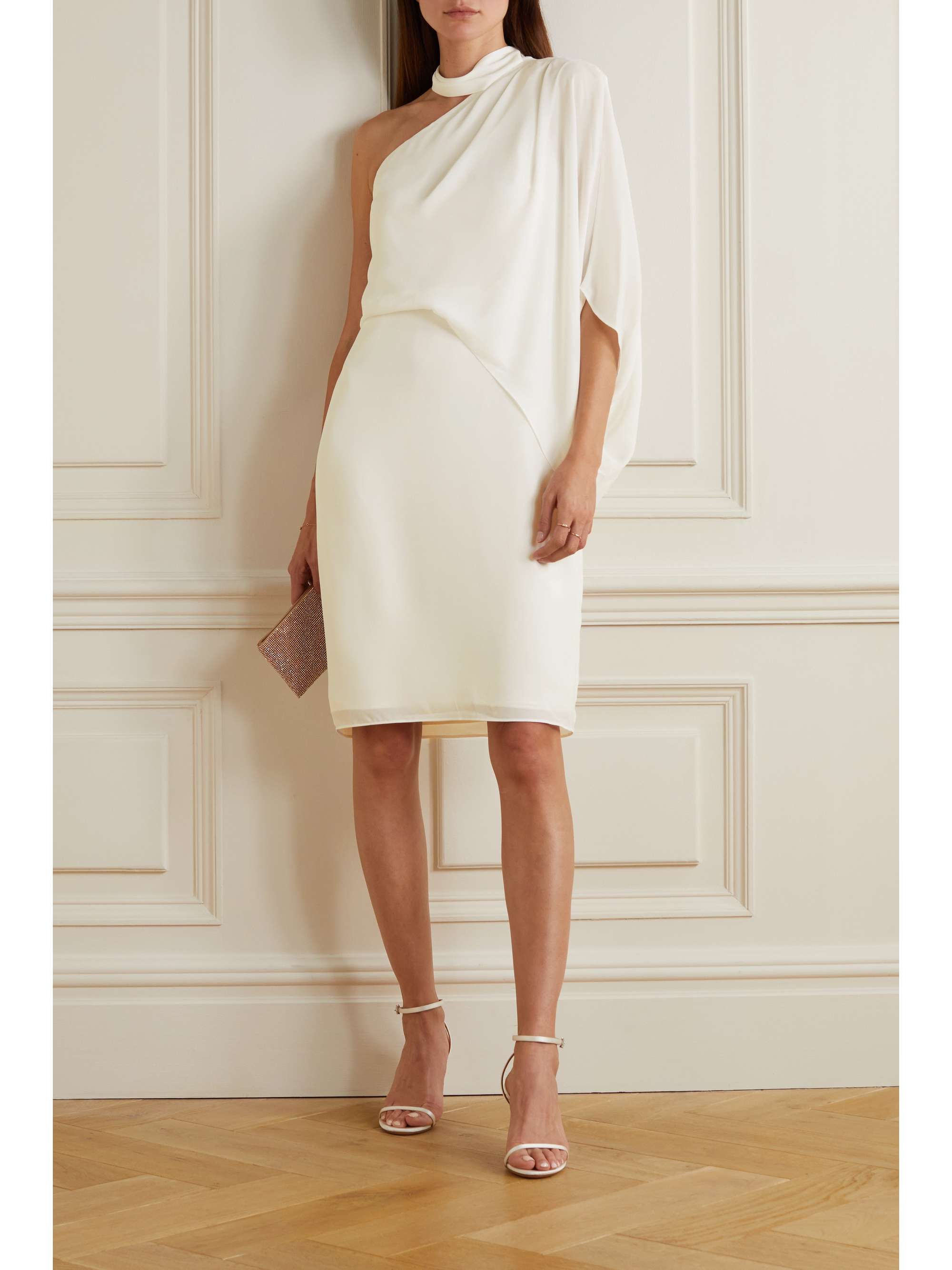 White One-shoulder crepe dress ...