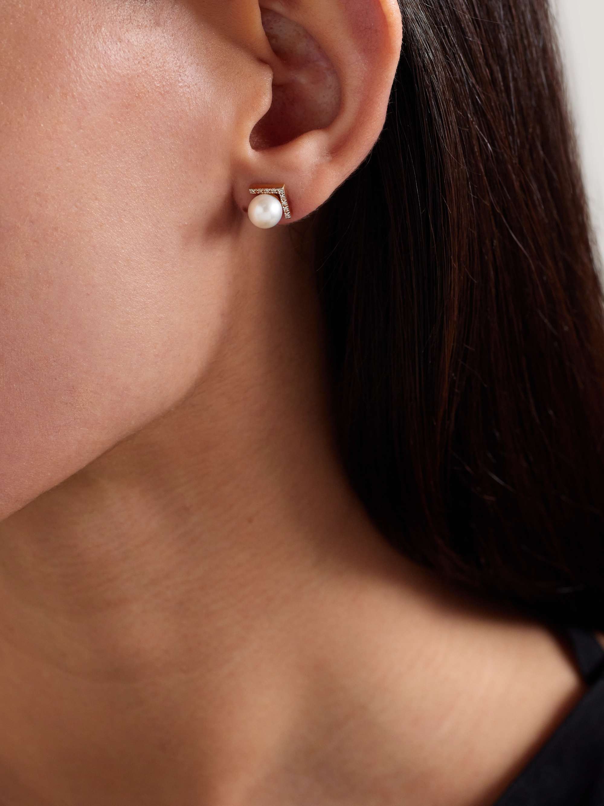 MATEO 14-karat gold, diamond and pearl earrings