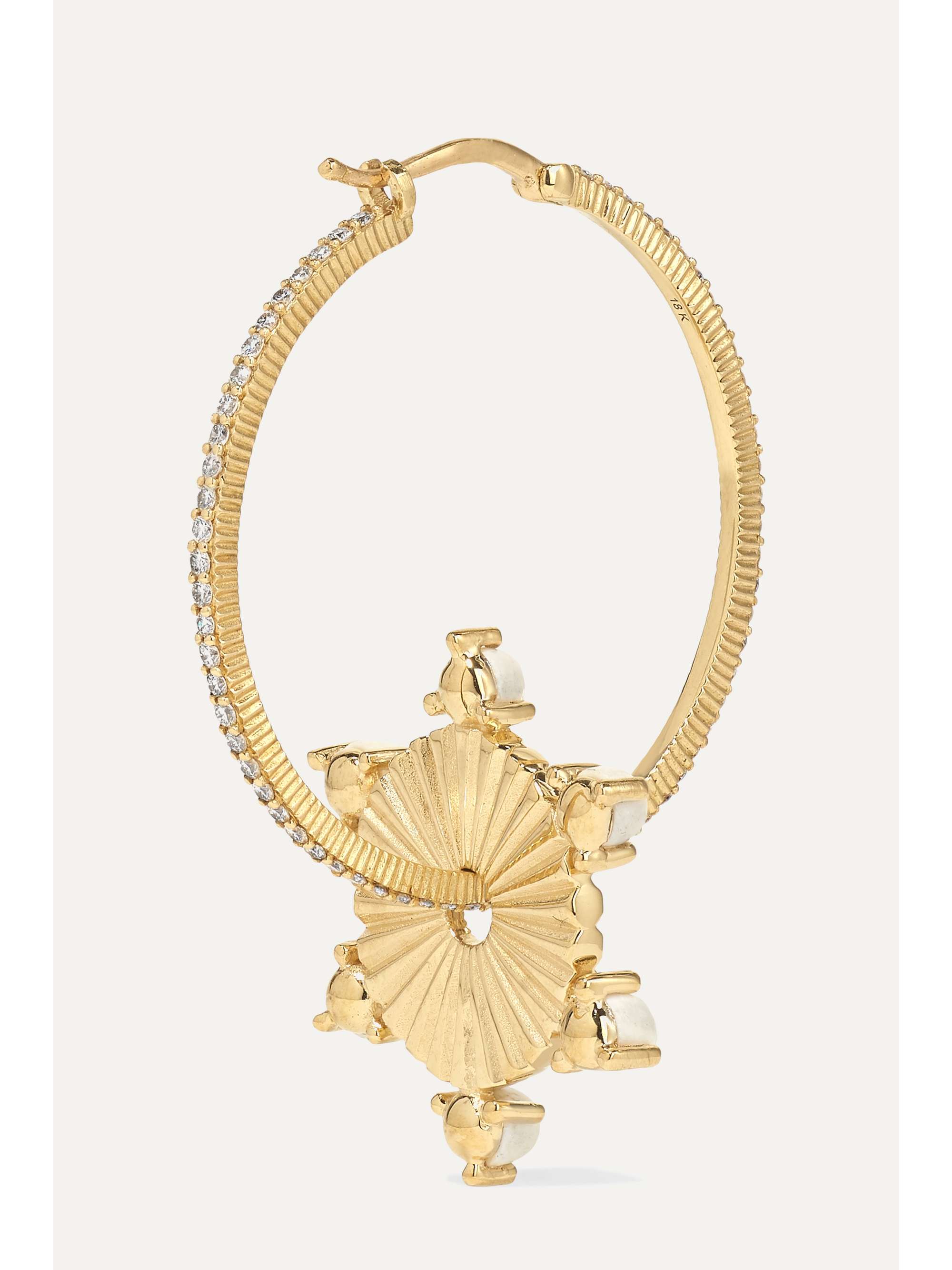 FOUNDRAE Medium 18-karat gold, diamond and petrified wood hoop earring