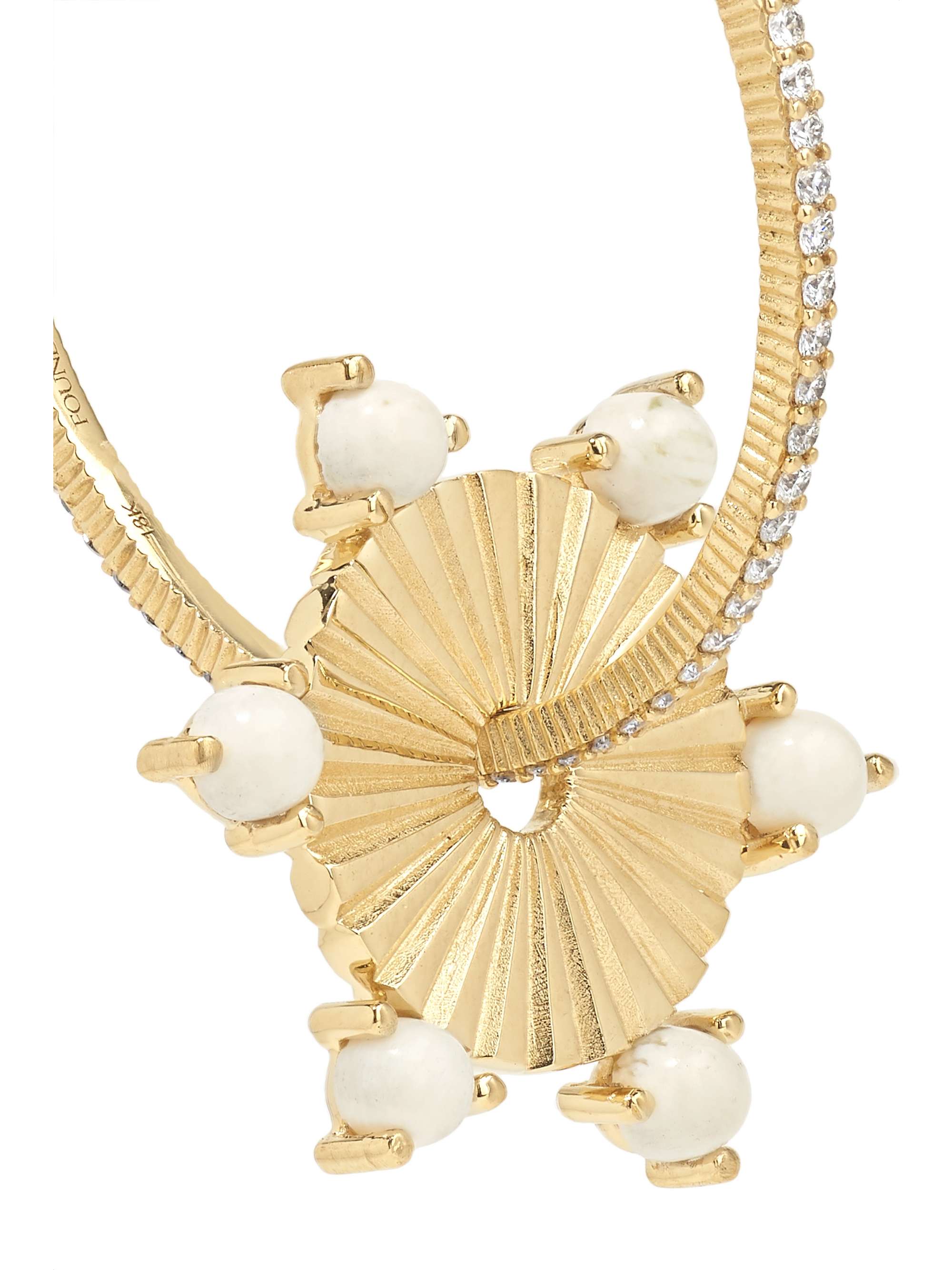 FOUNDRAE Medium 18-karat gold, diamond and petrified wood hoop earring
