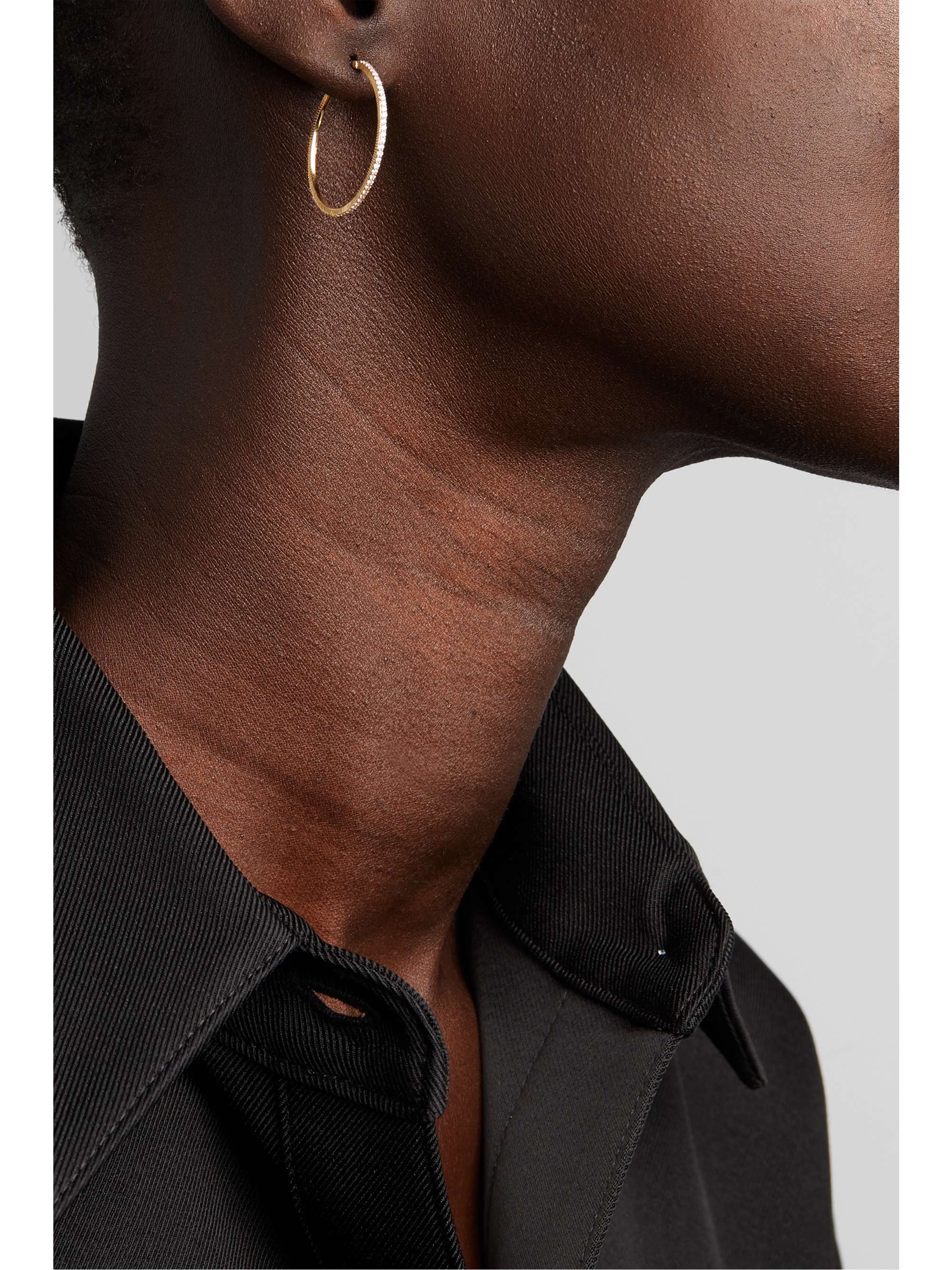 FOUNDRAE Medium 18-karat gold, diamond and petrified wood hoop earring