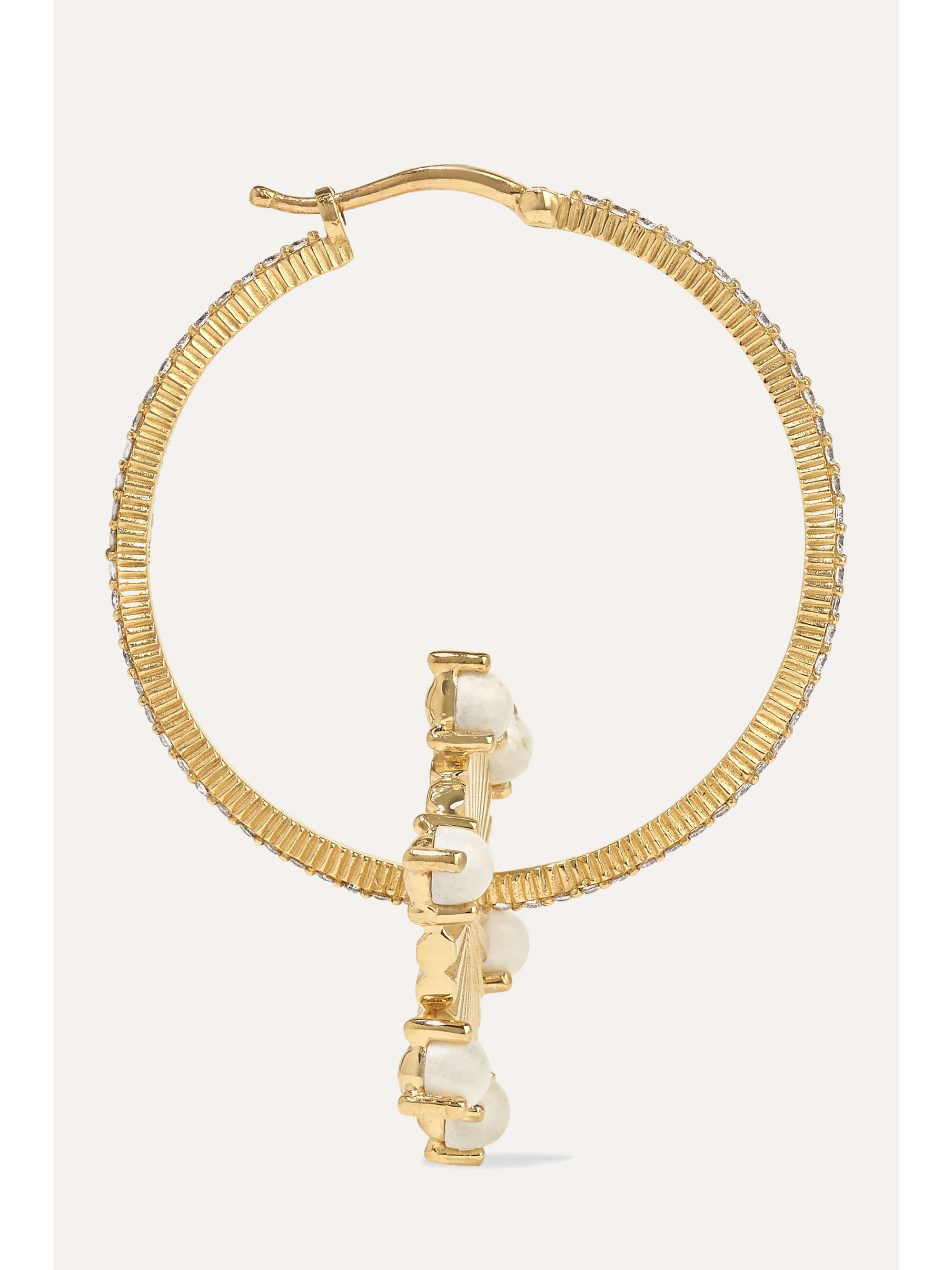 FOUNDRAE Medium 18-karat gold, diamond and petrified wood hoop earring
