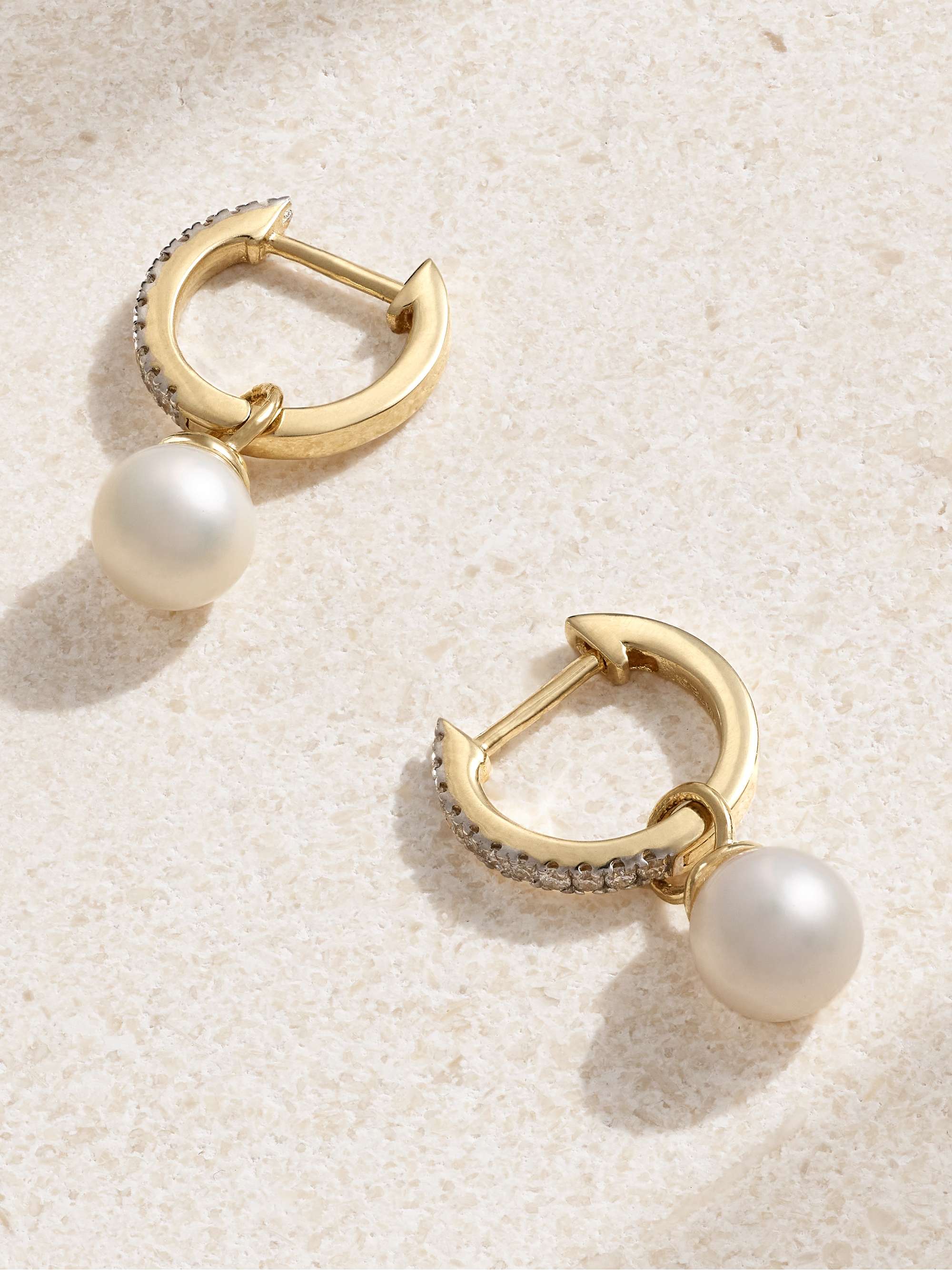 MATEO 14-karat gold, diamond and pearl hoop earrings