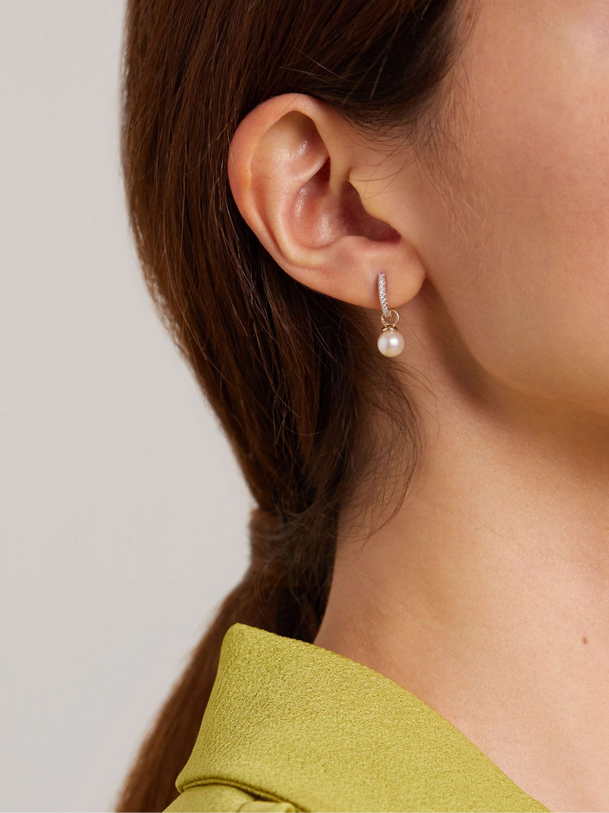 MATEO 14-karat gold, diamond and pearl hoop earrings