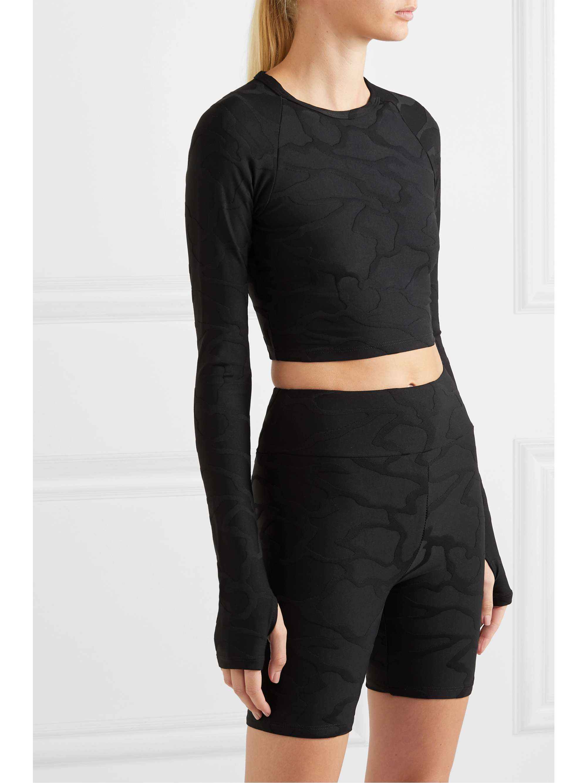 TWENTY Camo Zebra 3D cropped stretch jacquard-knit top