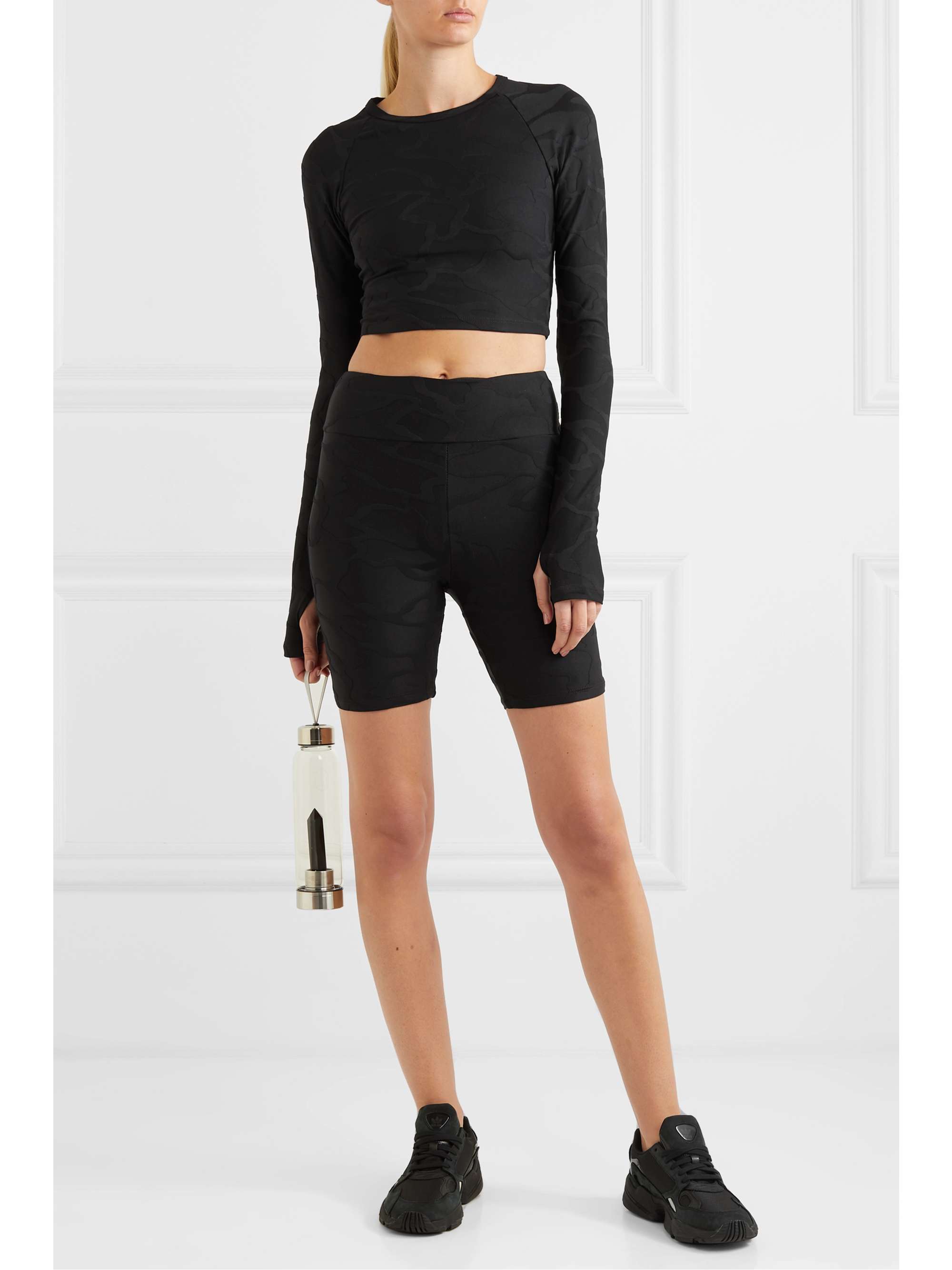 TWENTY Camo Zebra 3D cropped stretch jacquard-knit top