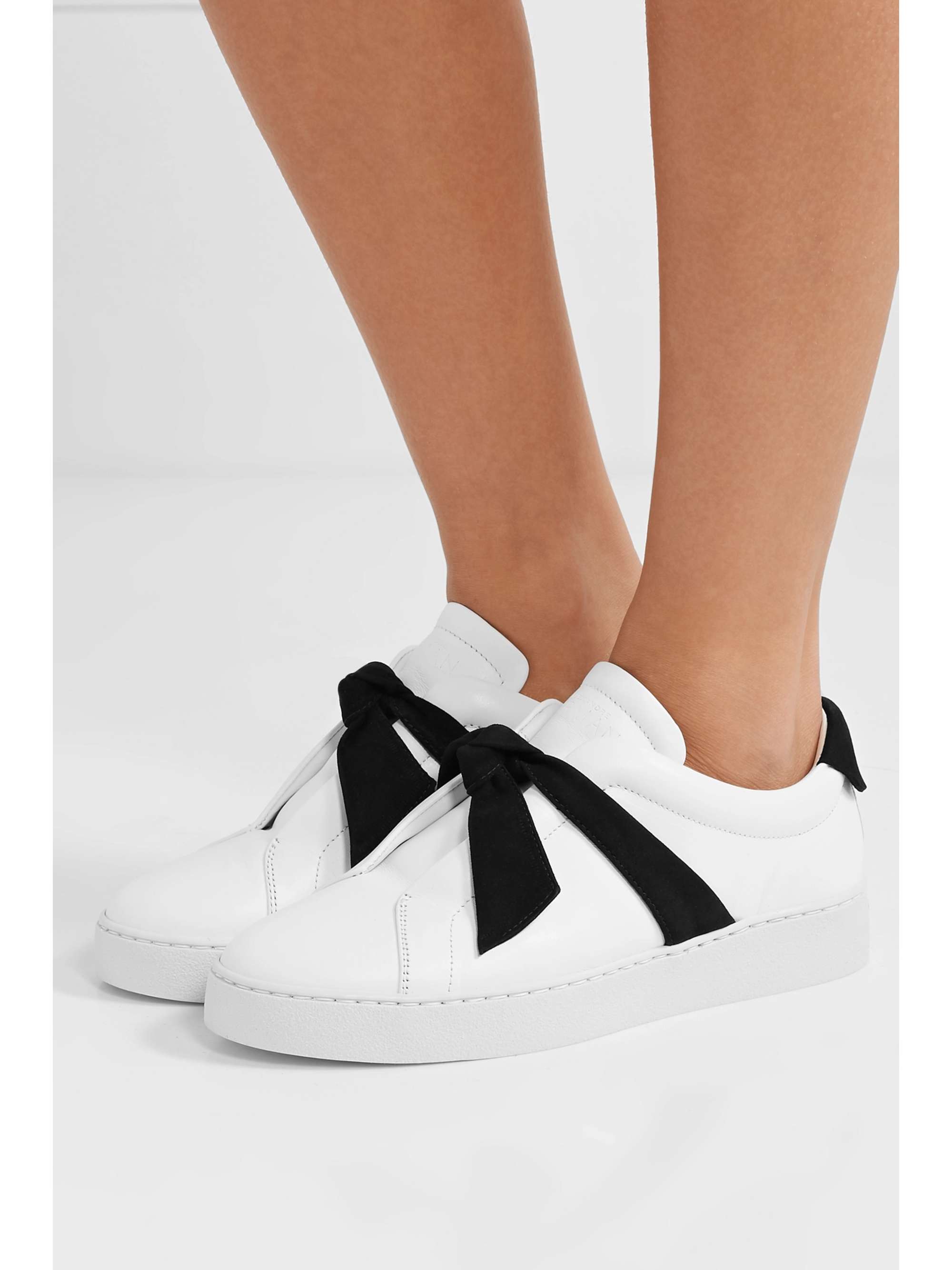 ALEXANDRE BIRMAN Clarita bow-embellished suede-trimmed leather slip-on sneakers