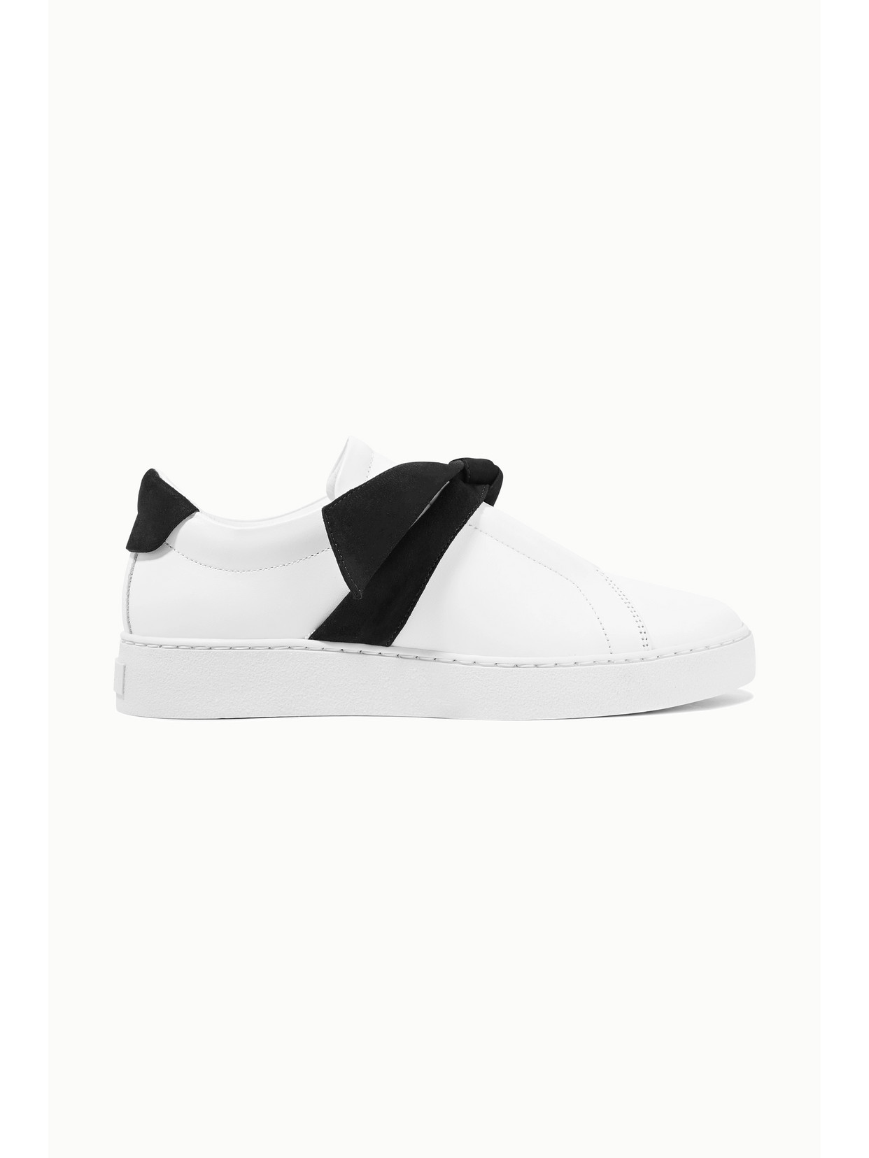 ALEXANDRE BIRMAN CLARITA BOW-EMBELLISHED SUEDE-TRIMMED LEATHER SLIP-ON SNEAKERS