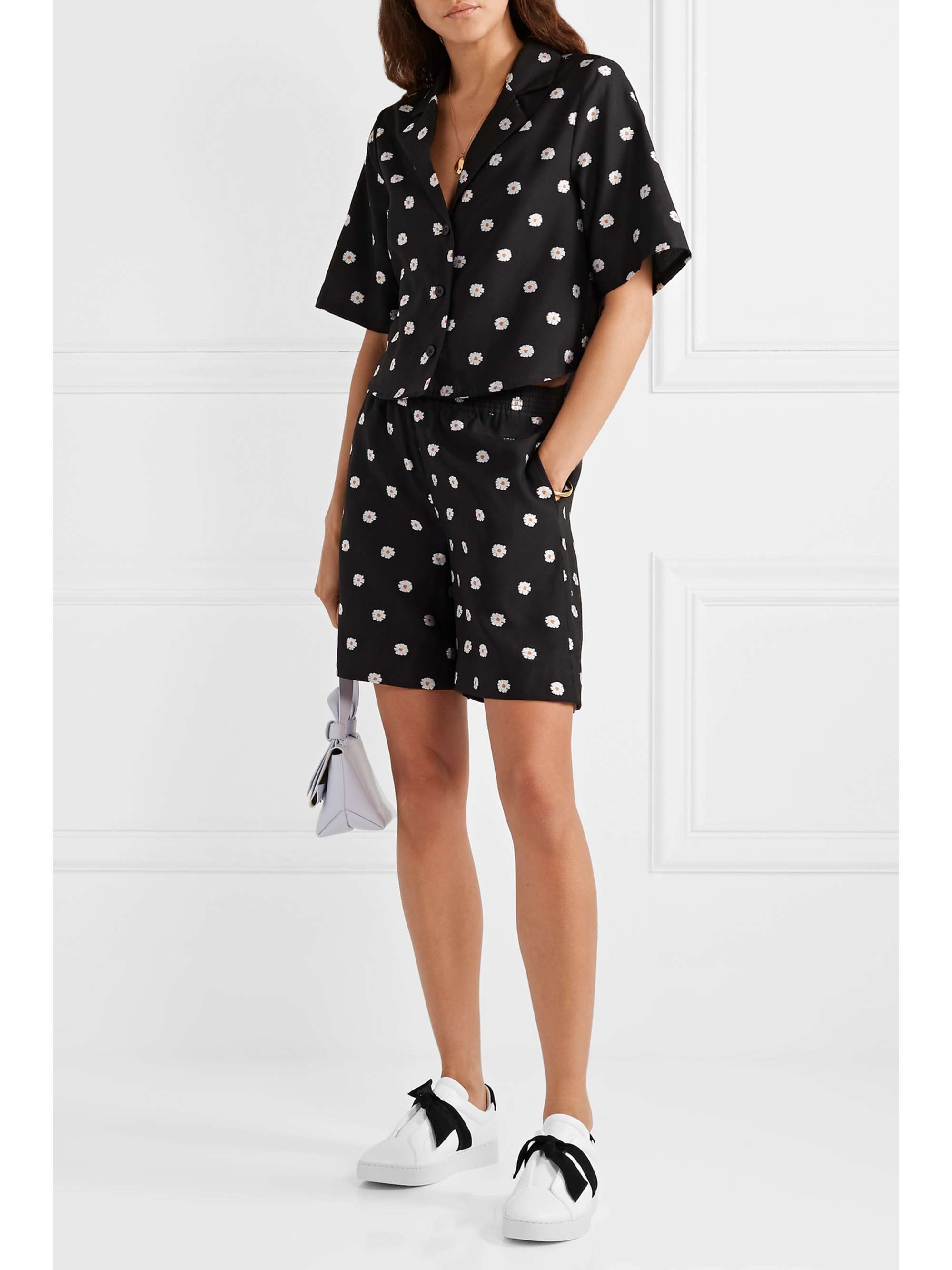 ALEXANDRE BIRMAN Clarita bow-embellished suede-trimmed leather slip-on sneakers