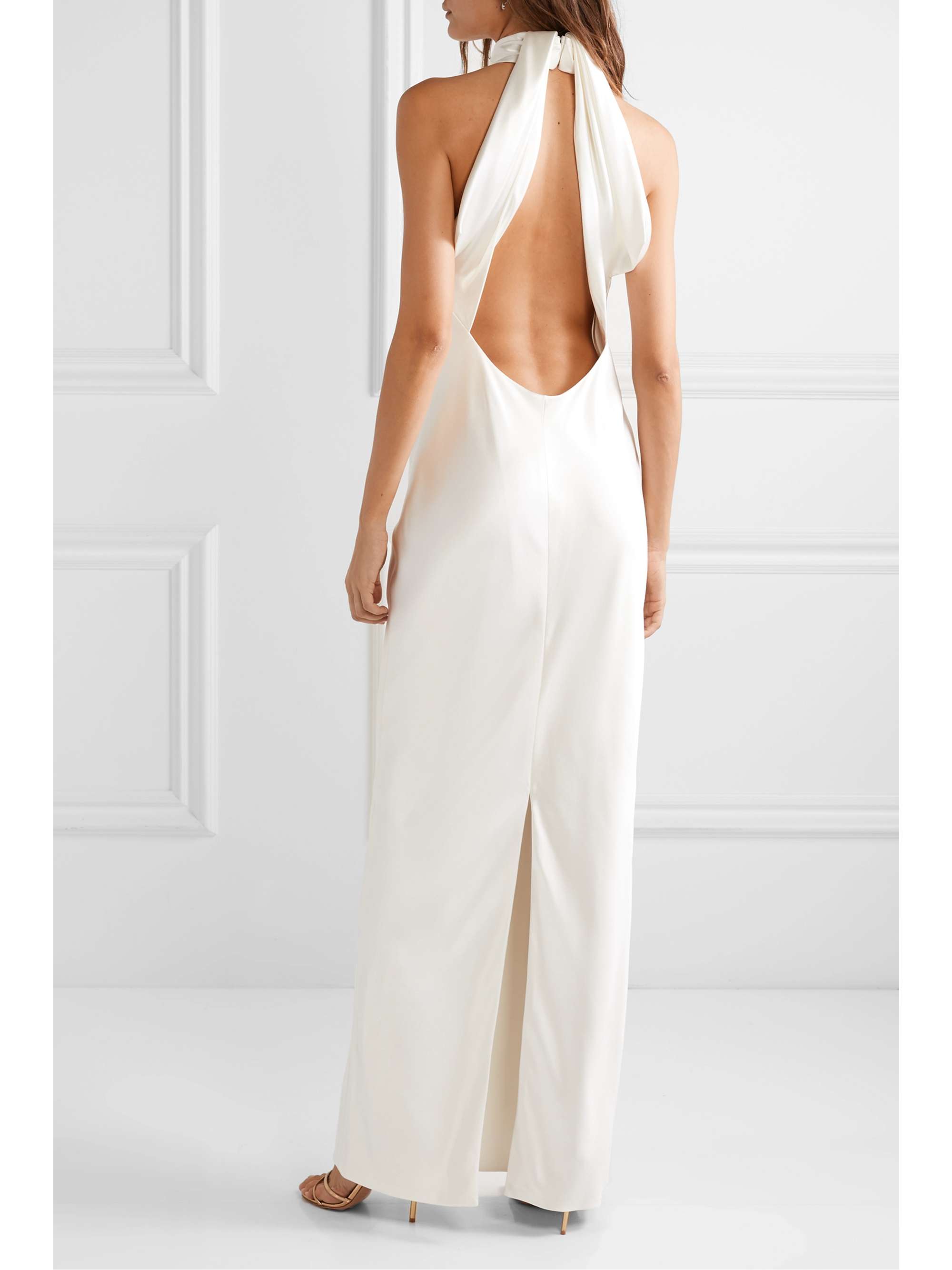 BRANDON MAXWELL Open-back silk-charmeuse halterneck gown