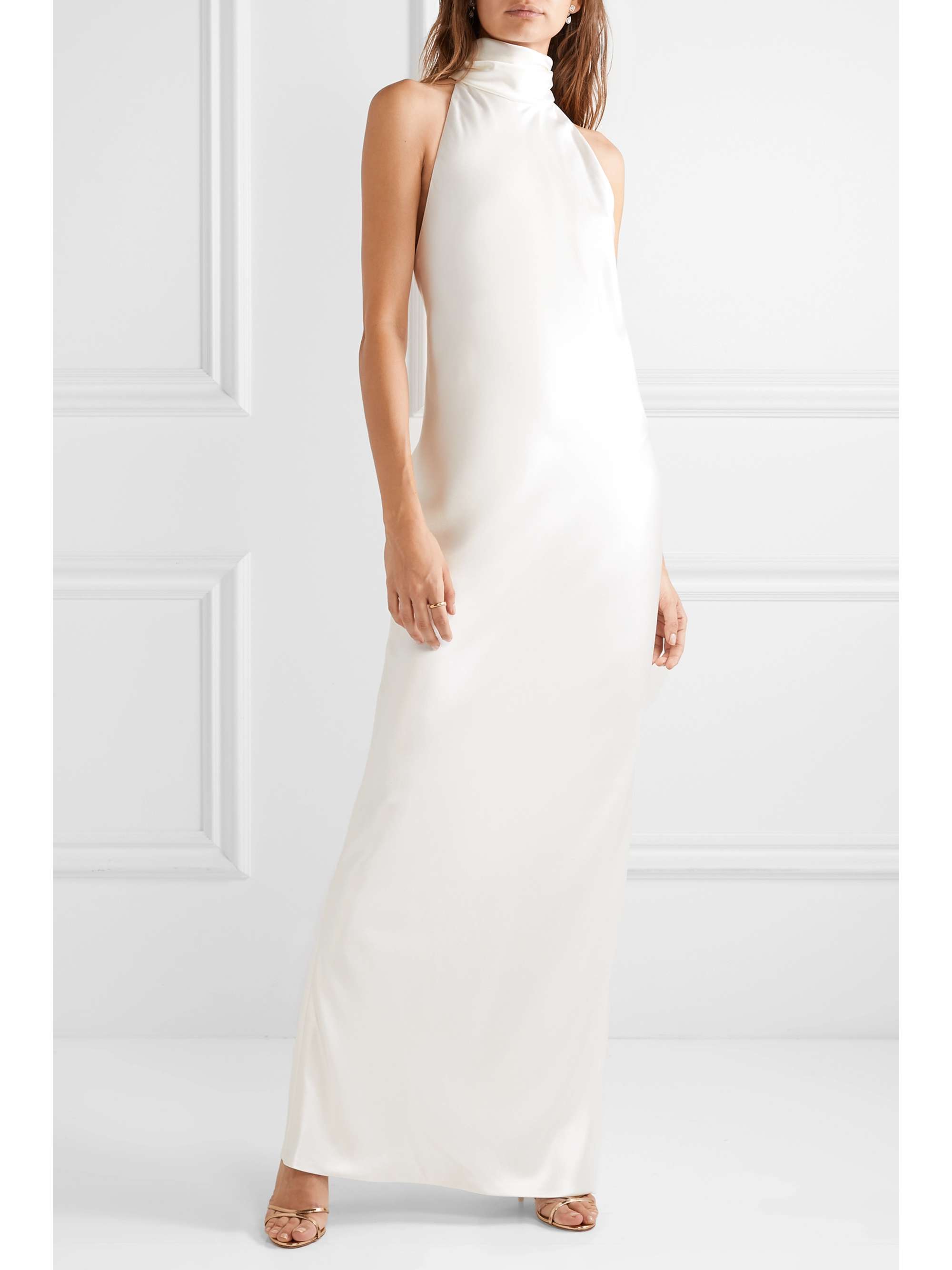 BRANDON MAXWELL Open-back silk-charmeuse halterneck gown