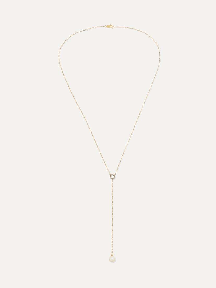 Mateo 14-karat Gold, Diamond And Pearl Necklace