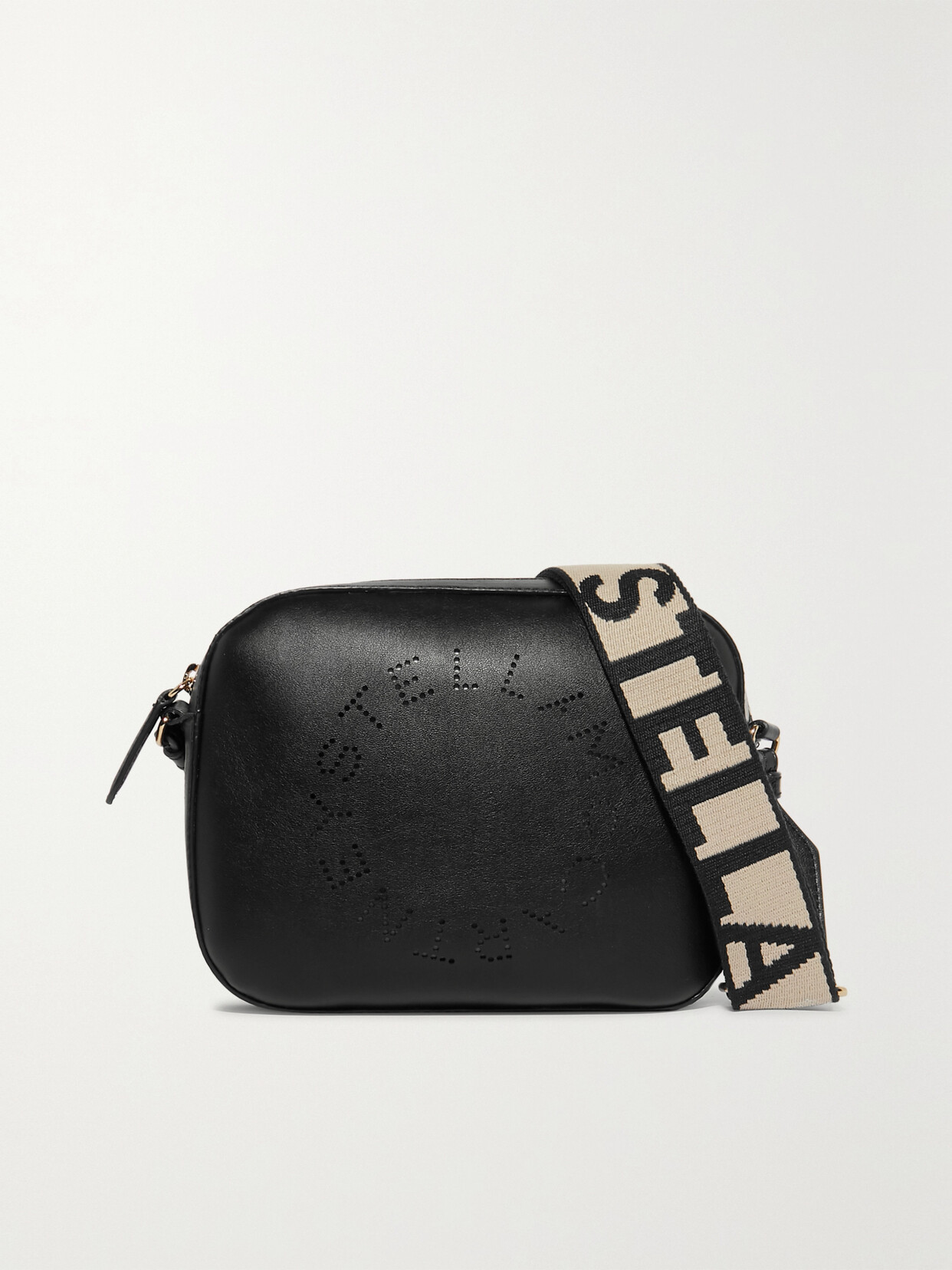 Stella Mccartney Perforated Faux Leather Camera Bag In Black