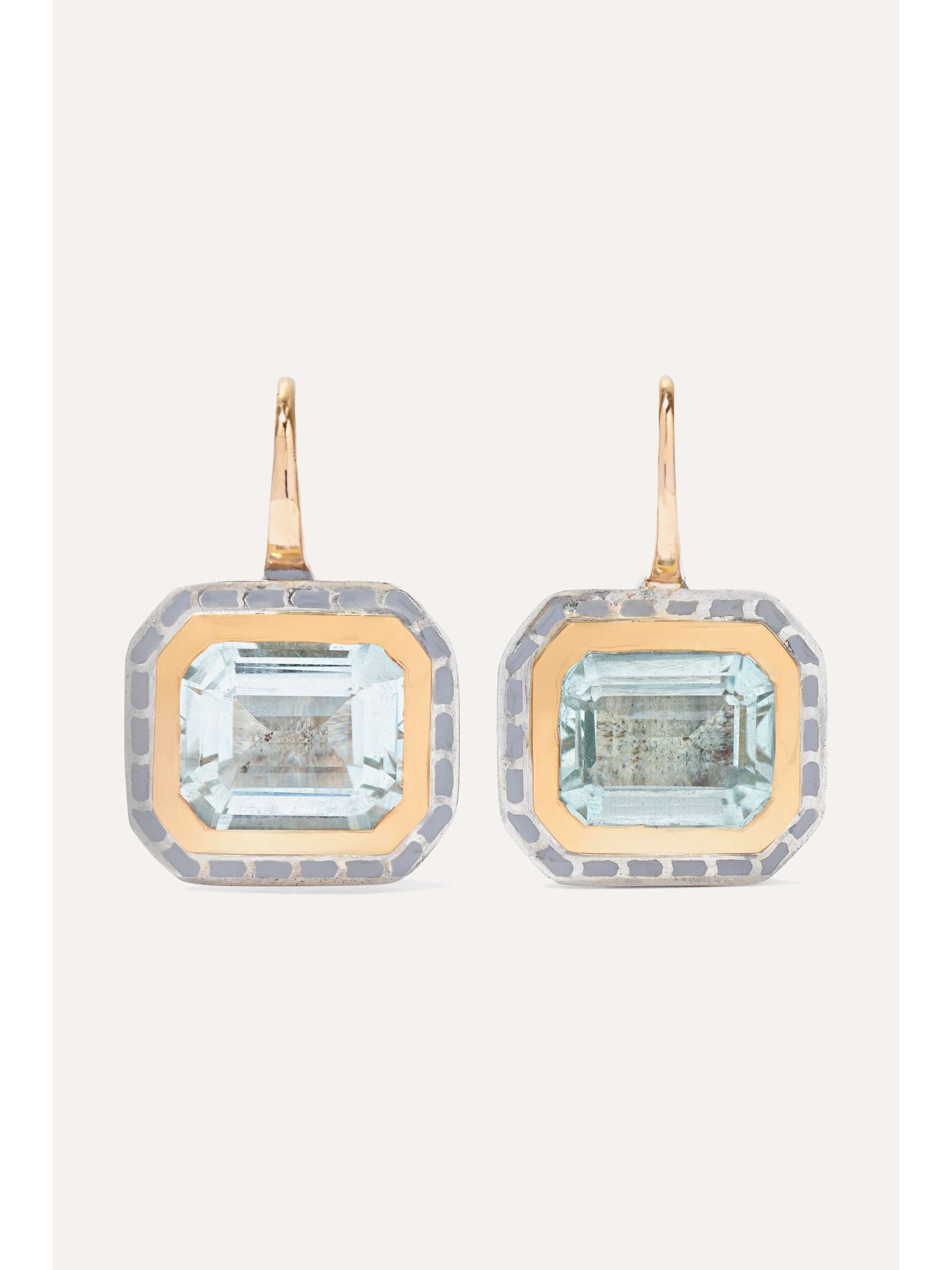 ALICE CICOLINI Silver Tile 22-karat gold, sterling silver, enamel and aquamarine earrings