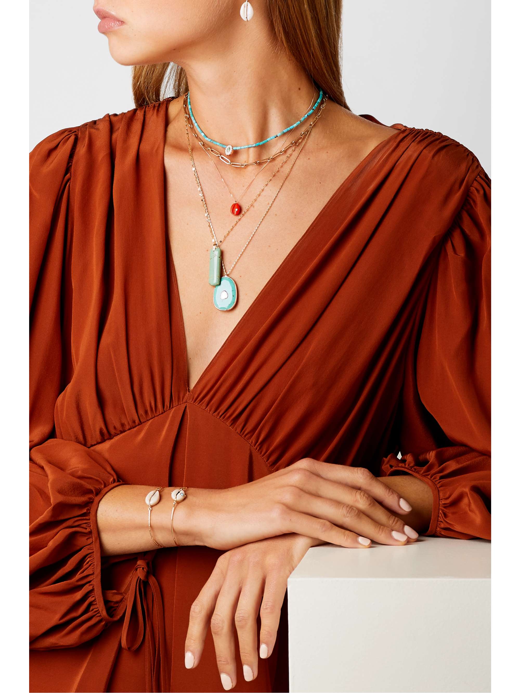 PASCALE MONVOISIN Cauri N°2 9-karat rose and yellow gold, resin and turquoise necklace