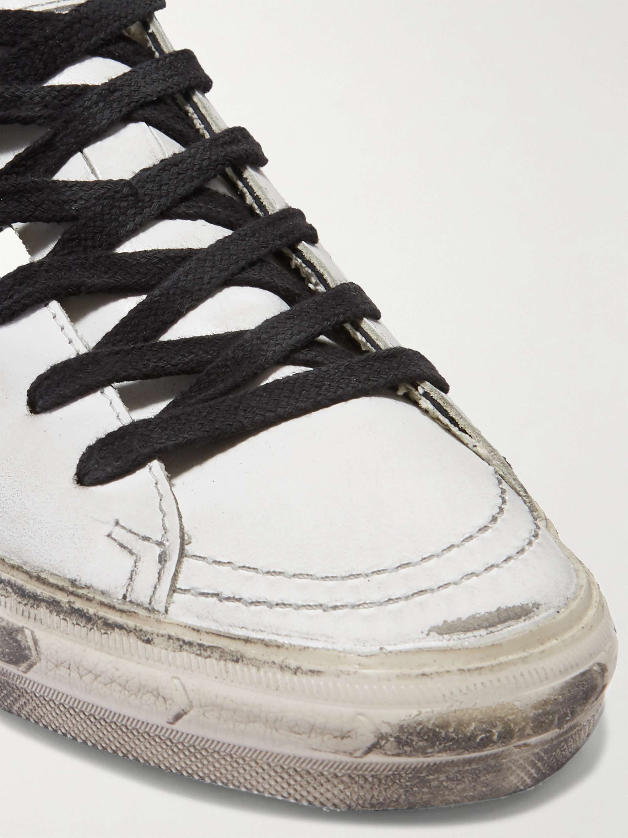GOLDEN GOOSE Slide distressed suede-trimmed leather and Lurex high-top sneakers