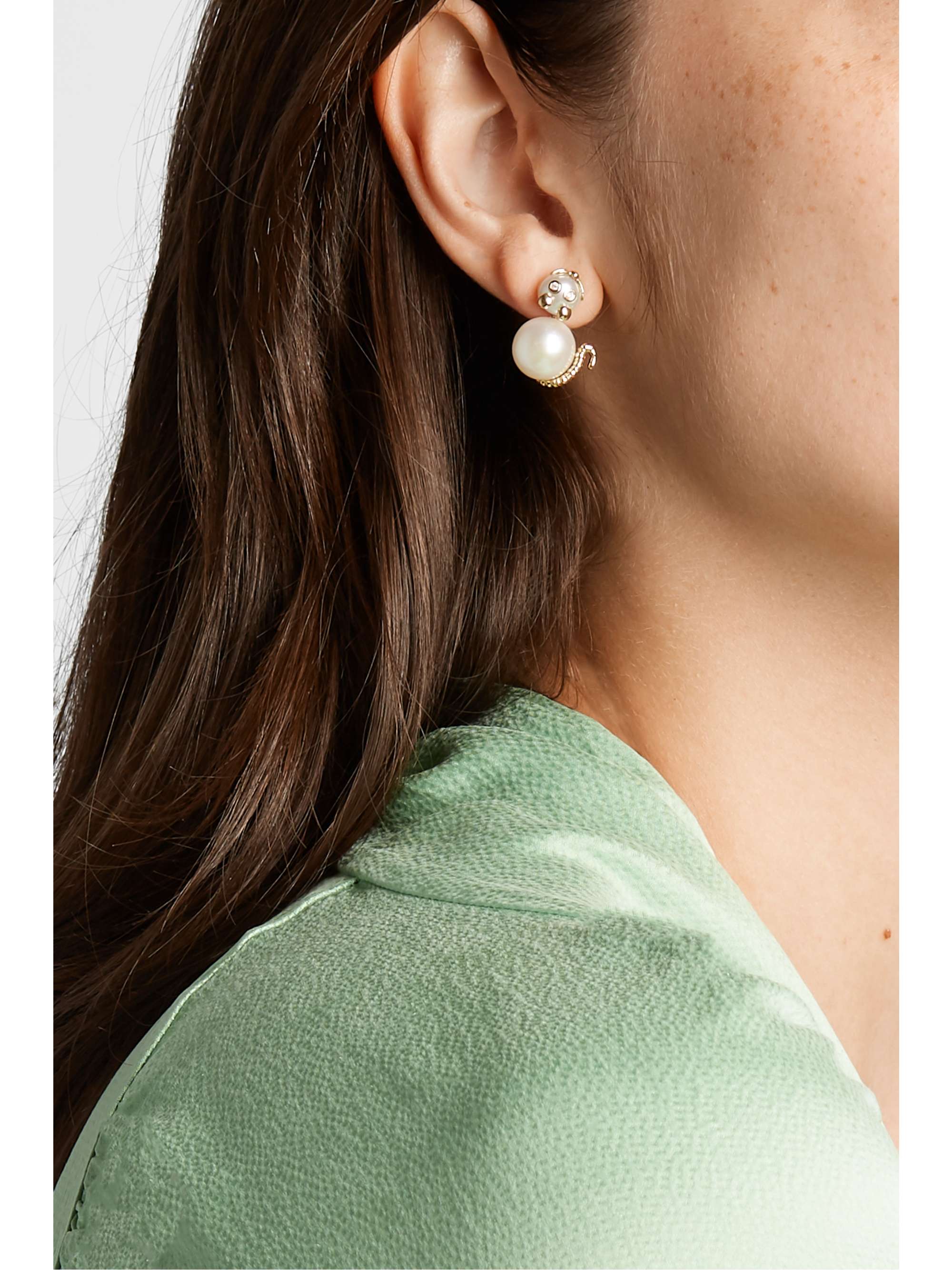 YVONNE LÉON 18-karat gold, pearl and diamond earrings