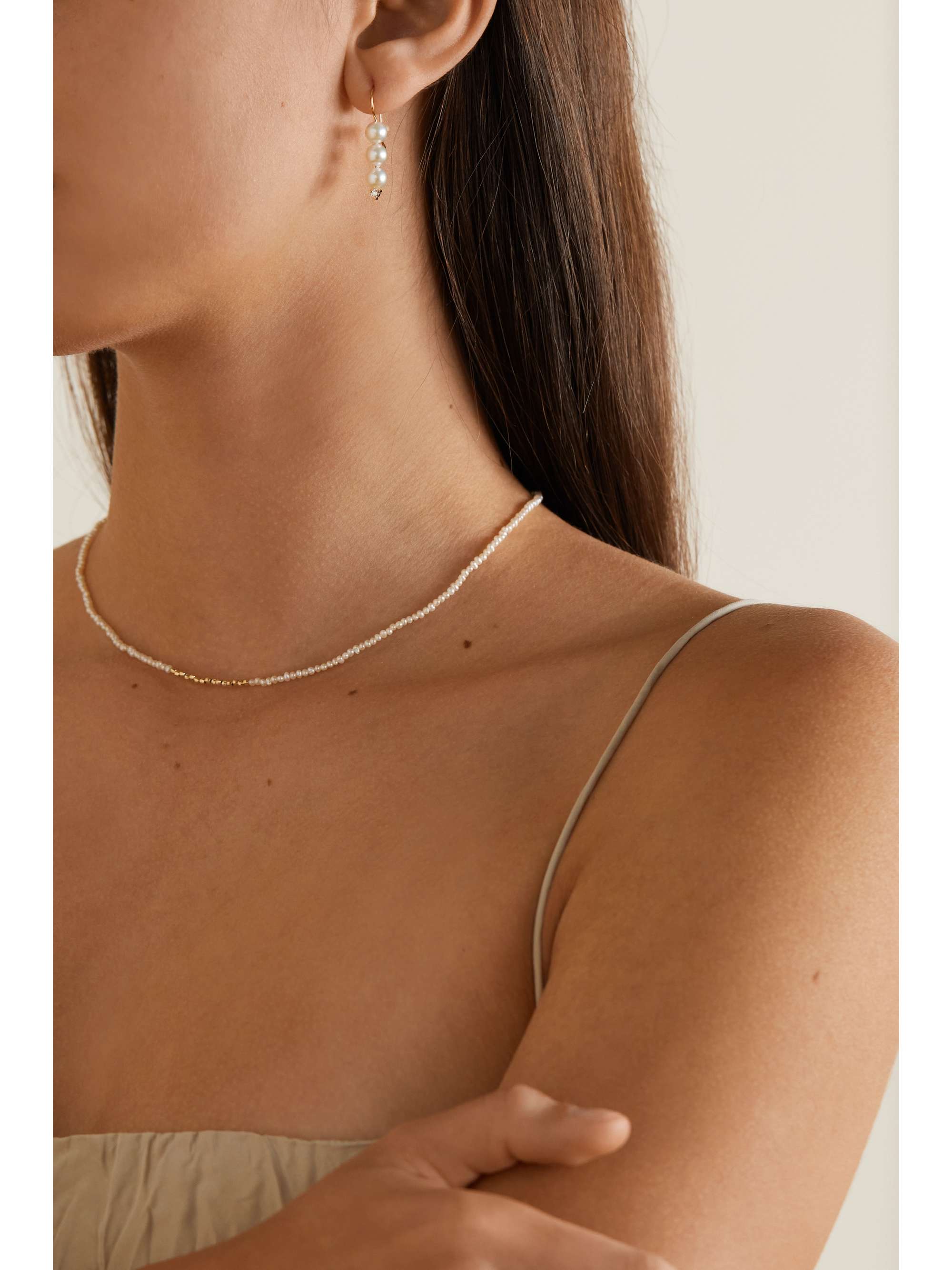 MIZUKI 14-karat gold, pearl and diamond earrings
