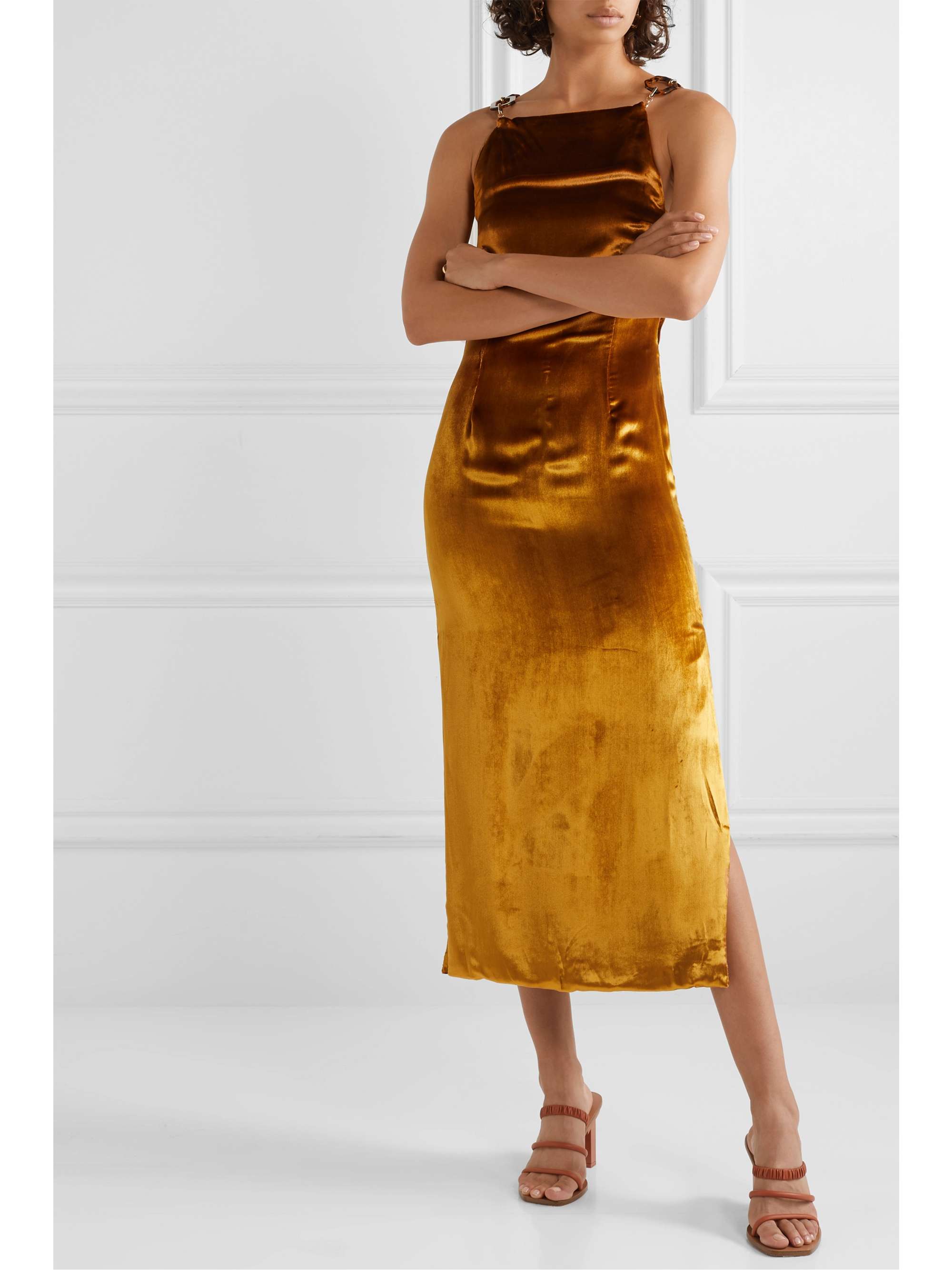 CULT GAIA Mina satin-trimmed velvet midi dress