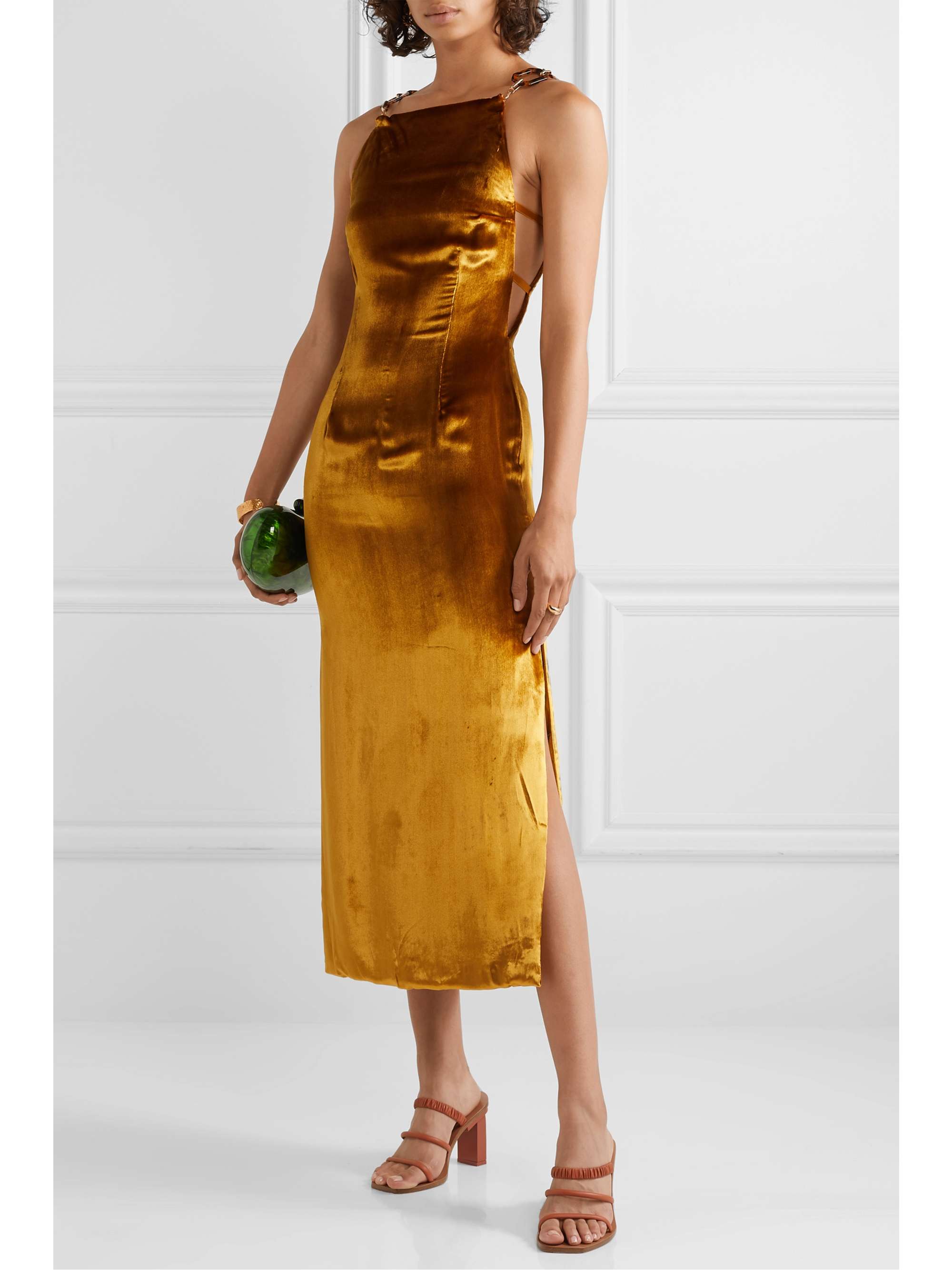 CULT GAIA Mina satin-trimmed velvet midi dress