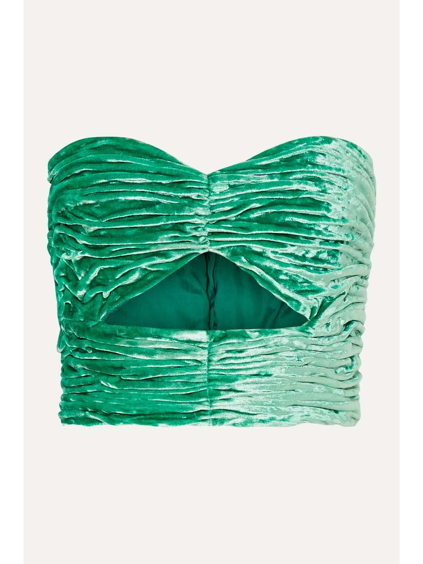 The Attico Cutout Ruched Stretch-velvet Bustier Top