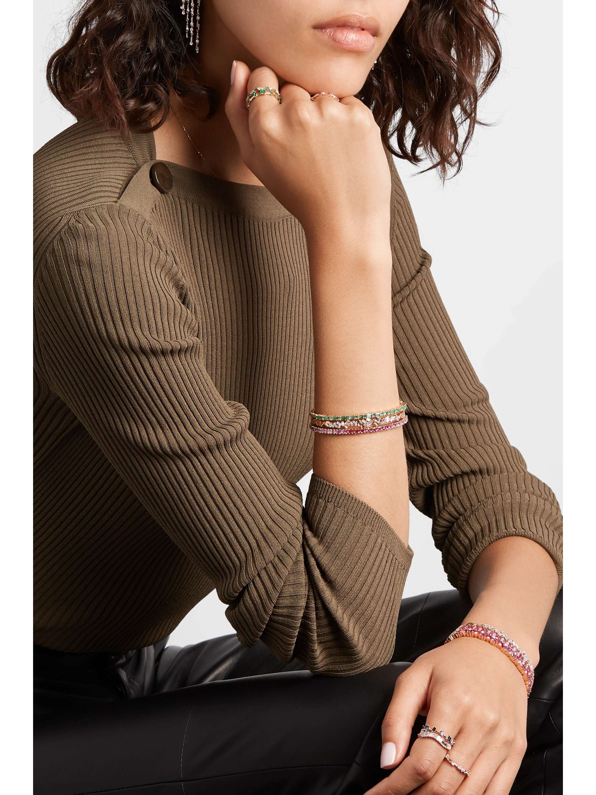 SUZANNE KALAN 18-karat rose gold, sapphire and diamond cuff