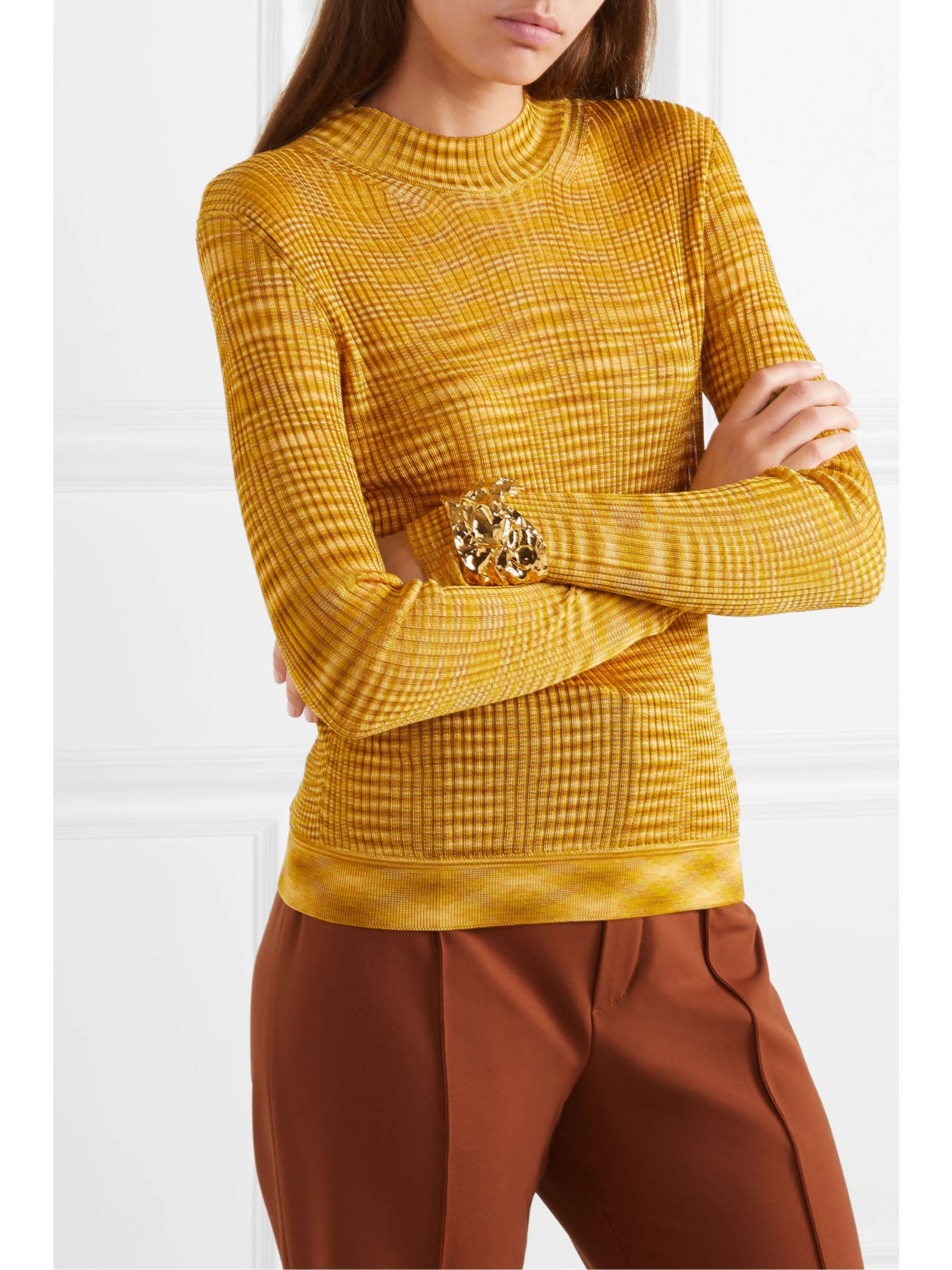 MISSONI Striped ribbed crochet-knit sweater