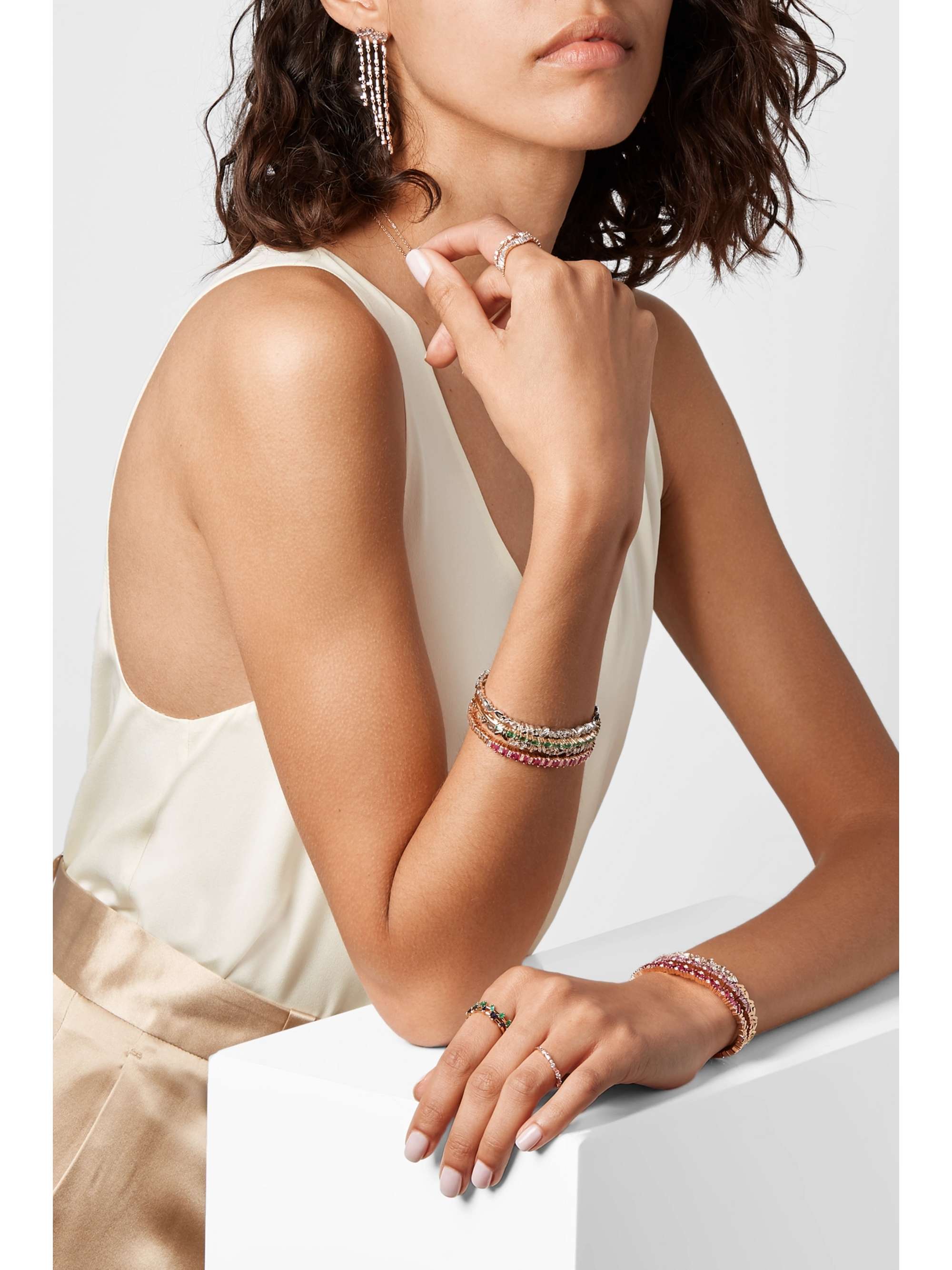 SUZANNE KALAN 18-karat rose gold, ruby and diamond cuff