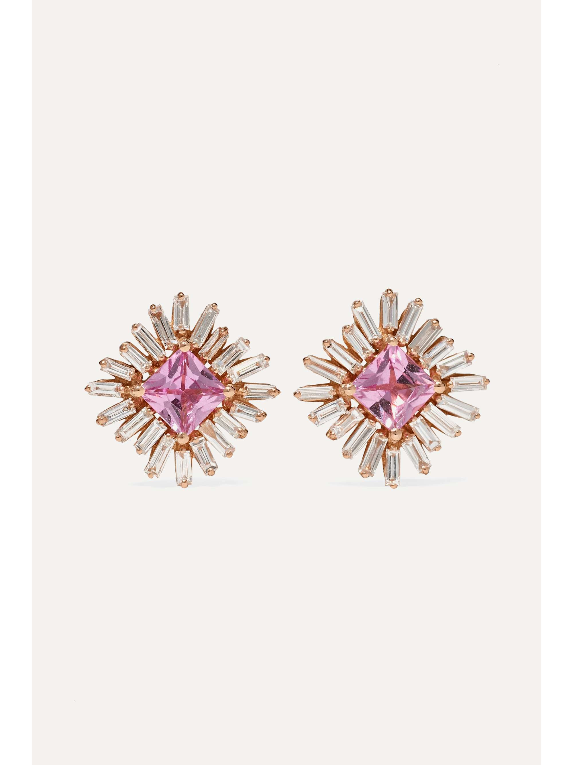 SUZANNE KALAN 18 karat rose gold sapphire and diamond earrings Pink