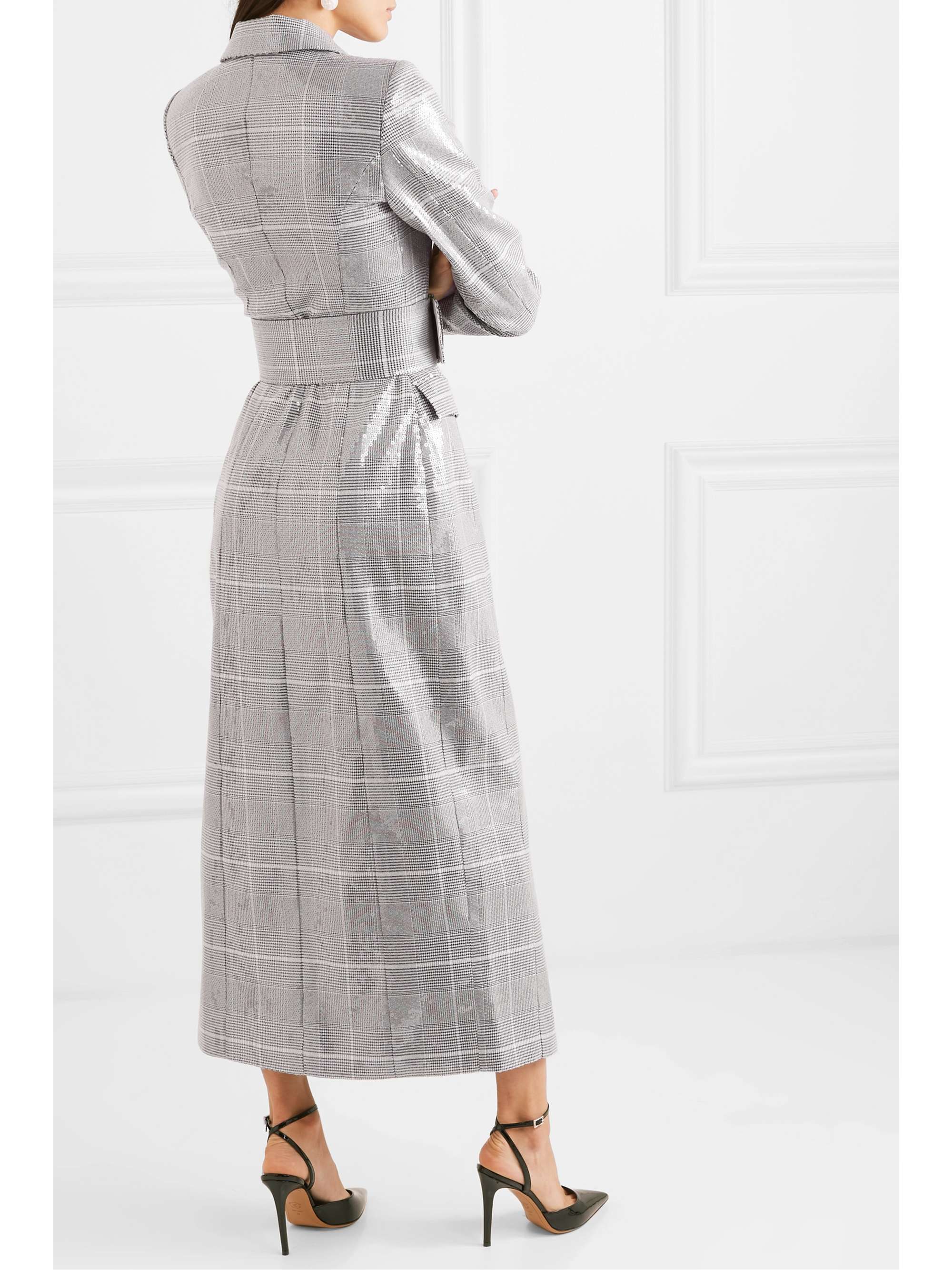 RASARIO Sequined checked double-breasted tweed coat