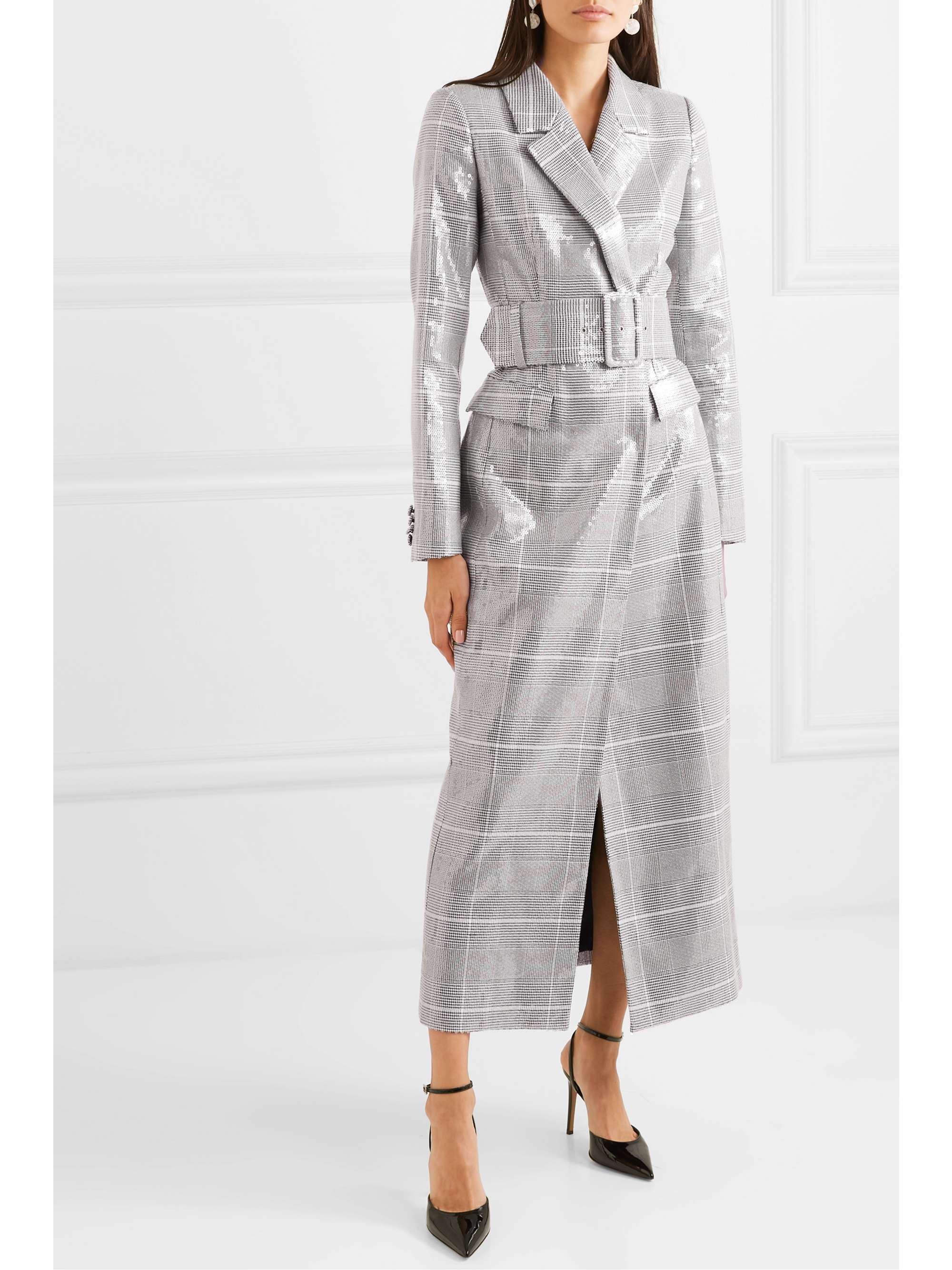 RASARIO Sequined checked double-breasted tweed coat