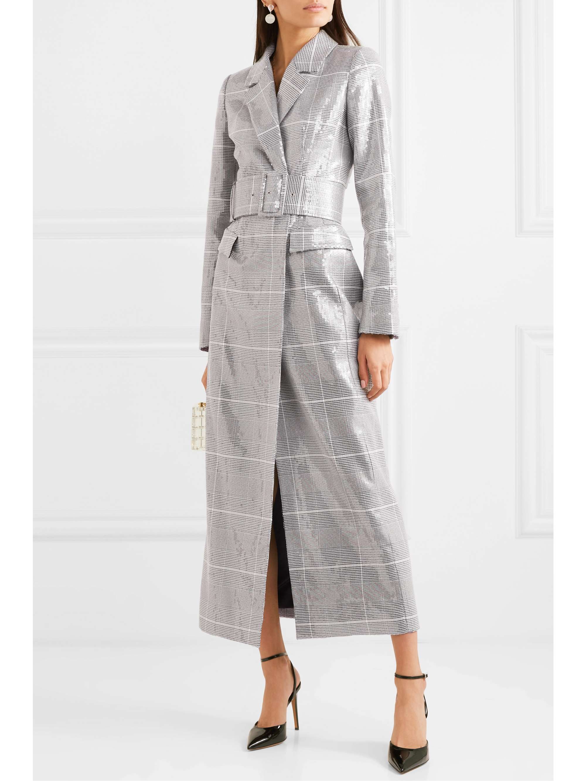 RASARIO Sequined checked double-breasted tweed coat