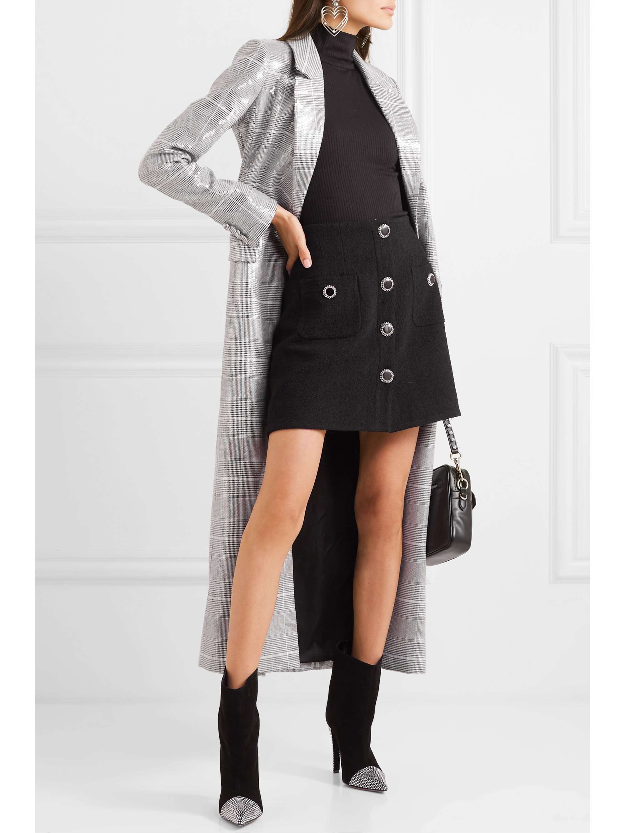 RASARIO Sequined checked double-breasted tweed coat